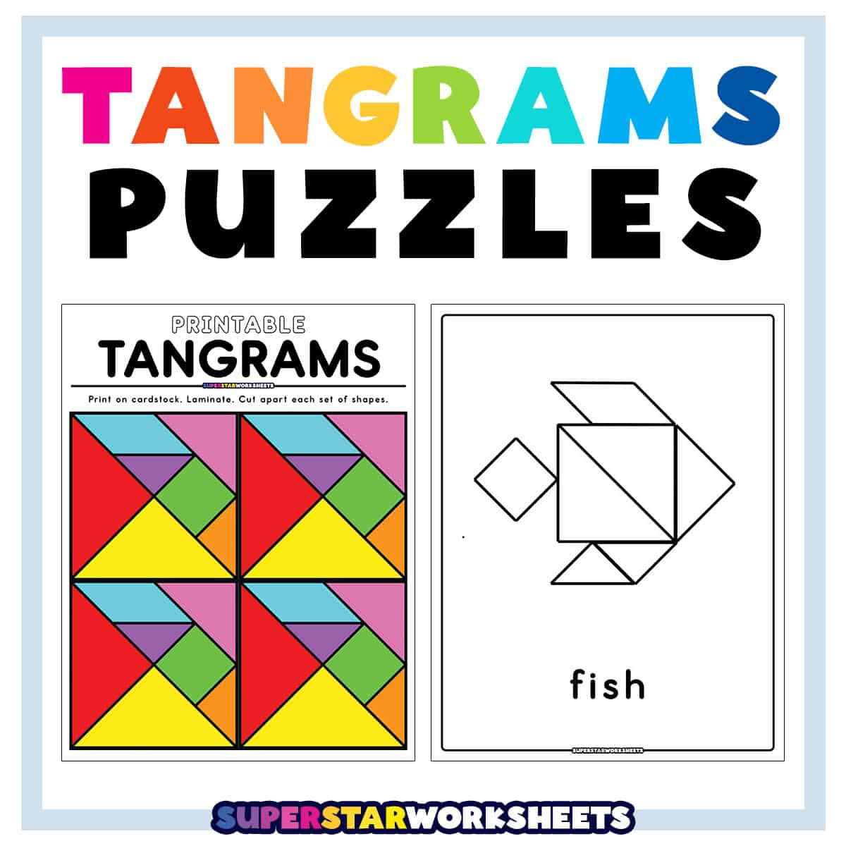 Tangram Puzzles - Superstar Worksheets with Free Printable Tangram Puzzle Patterns