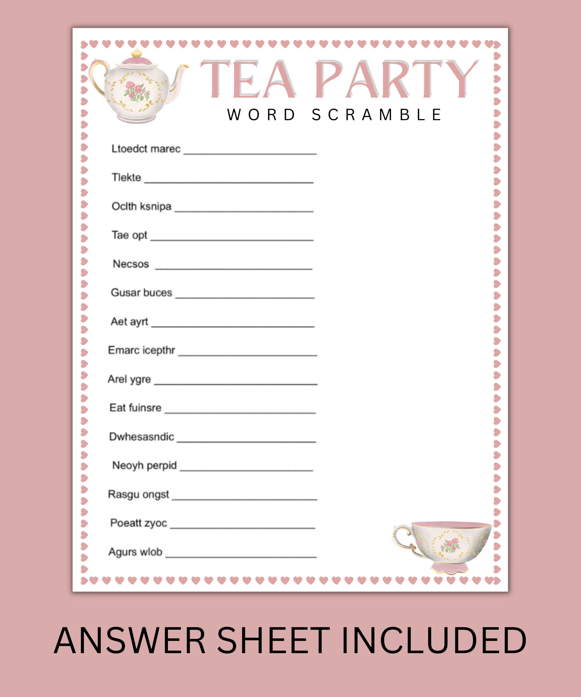 Tea Party Games Bundle - Printable Tea Party Games - Tea Party in Free Printable Tea Party Games For Adults