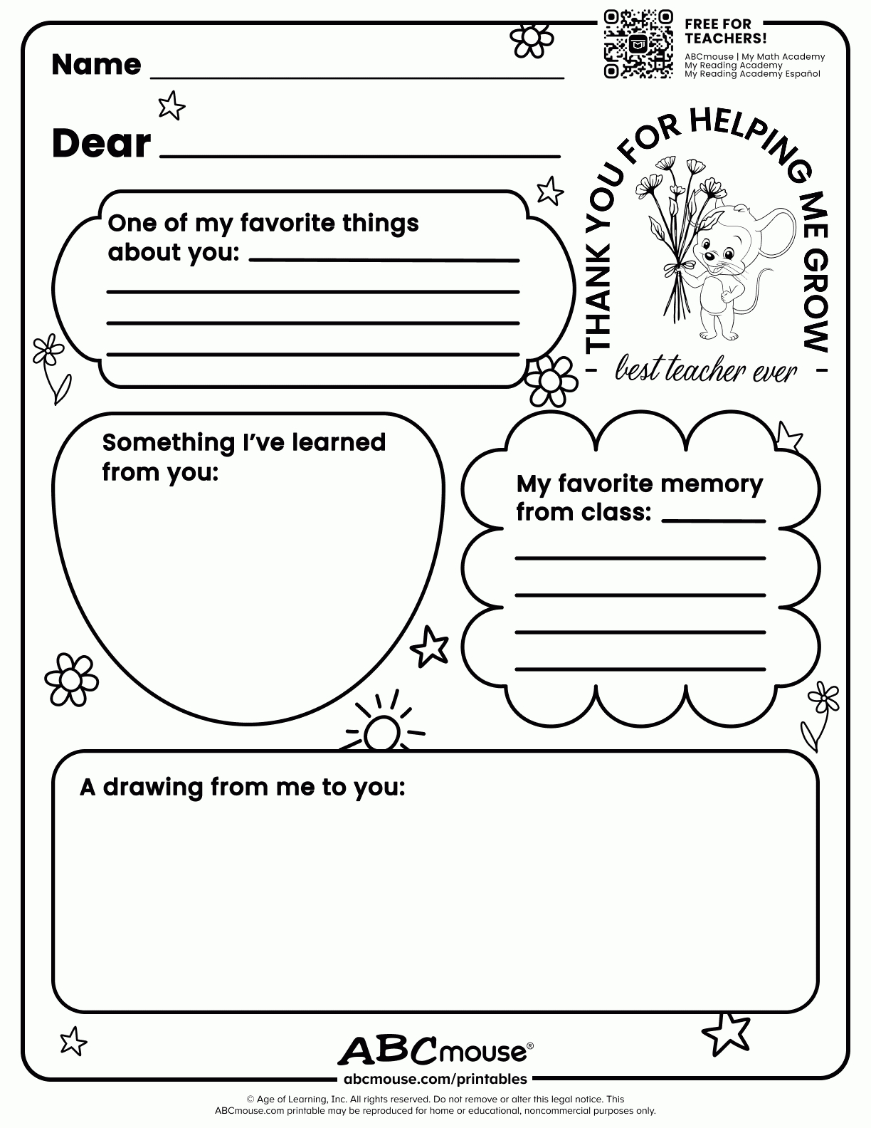 Teacher Appreciation (Free Printable!) | Abcmouse for ABC Mouse Free Printables