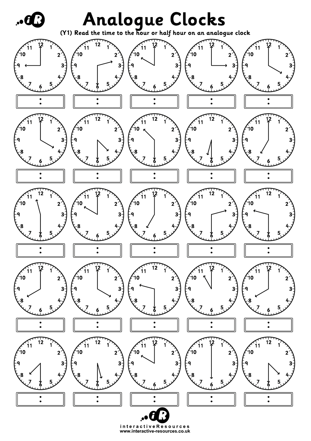 Teaching Time - Free Telling Time Worksheets regarding Free Printable Analog Clock