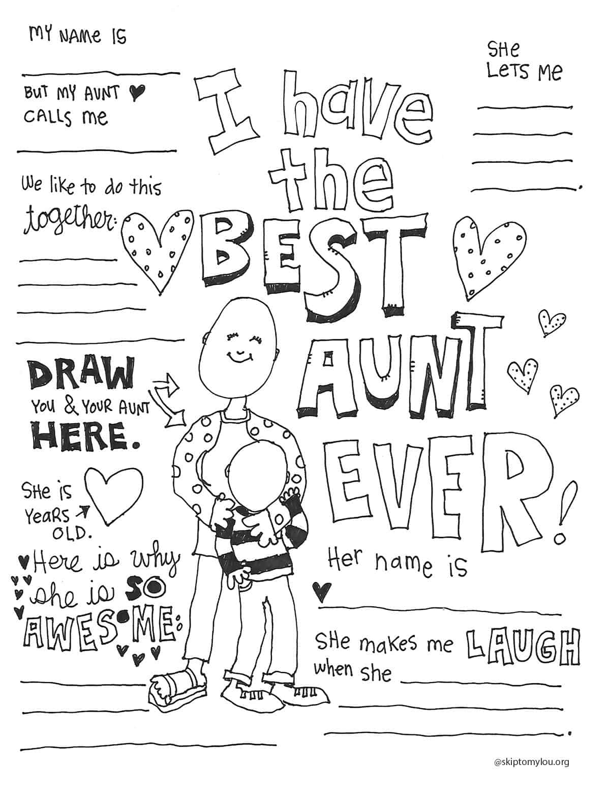 The Best Aunt Coloring Page | Skip To My Lou for Free Printable Mothers Day Card For Aunt