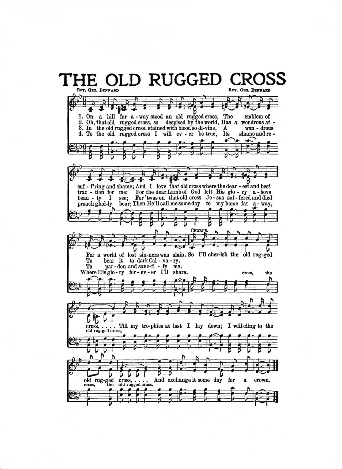 The Old Rugged Cross Hymn Digital Sheet Music Easter Christian for Free Printable Sheet Music For The Old Rugged Cross