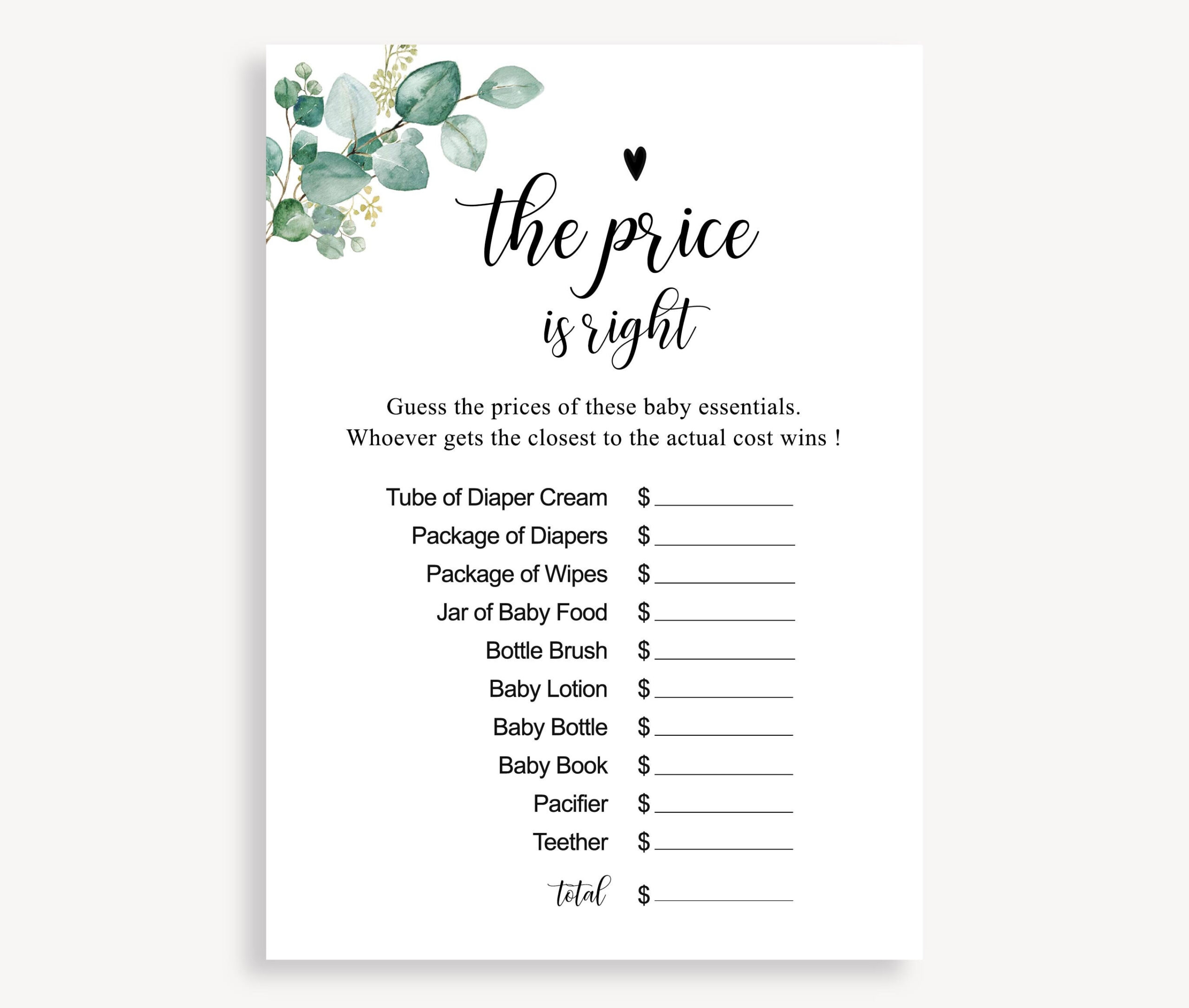 The Price Is Right Game Template, Editable Baby Shower Game regarding Price Is Right Game Template Free