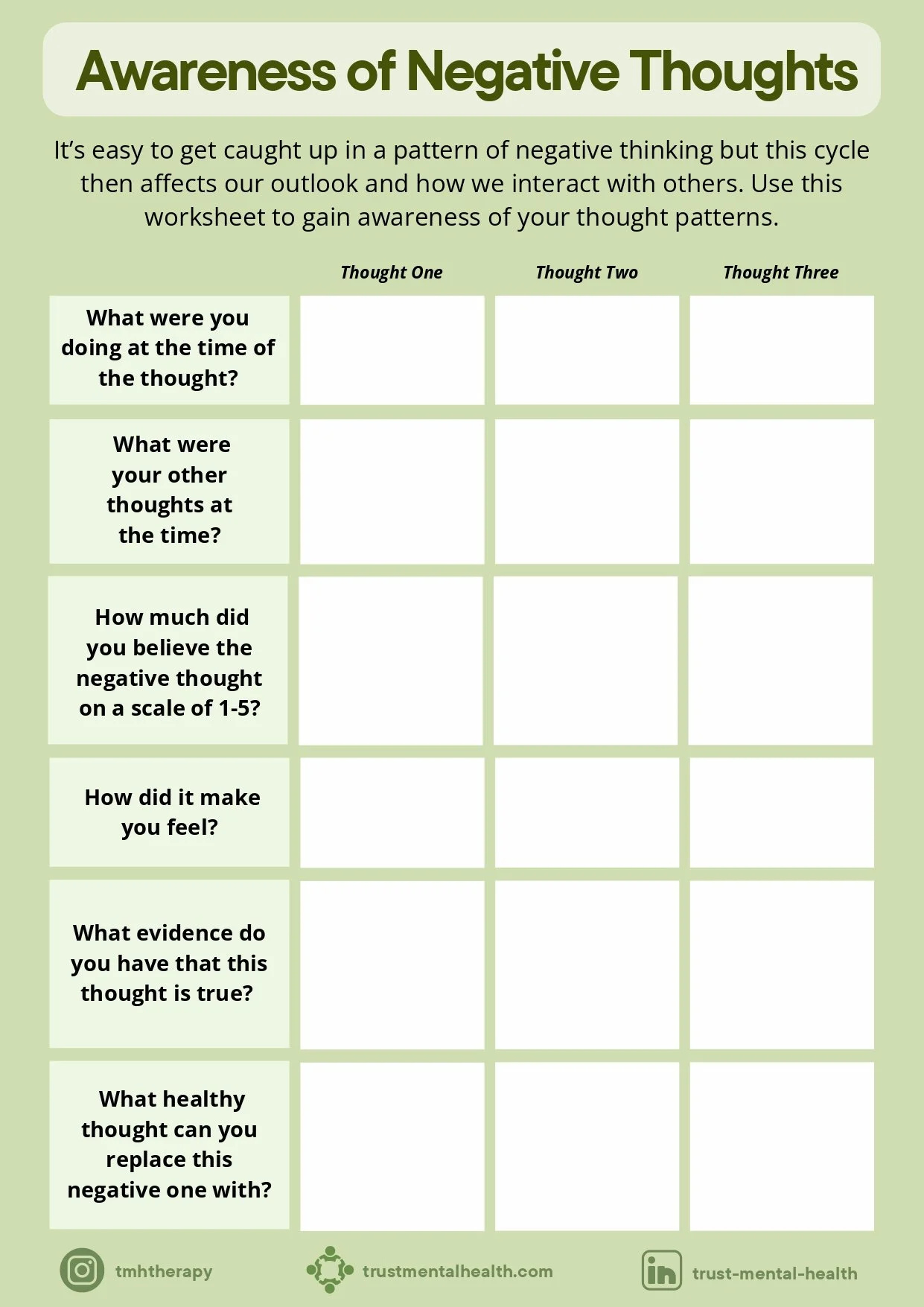Therapy Worksheets | Cbt Worksheets | Trust Mental Health for Free Mental Health Printables