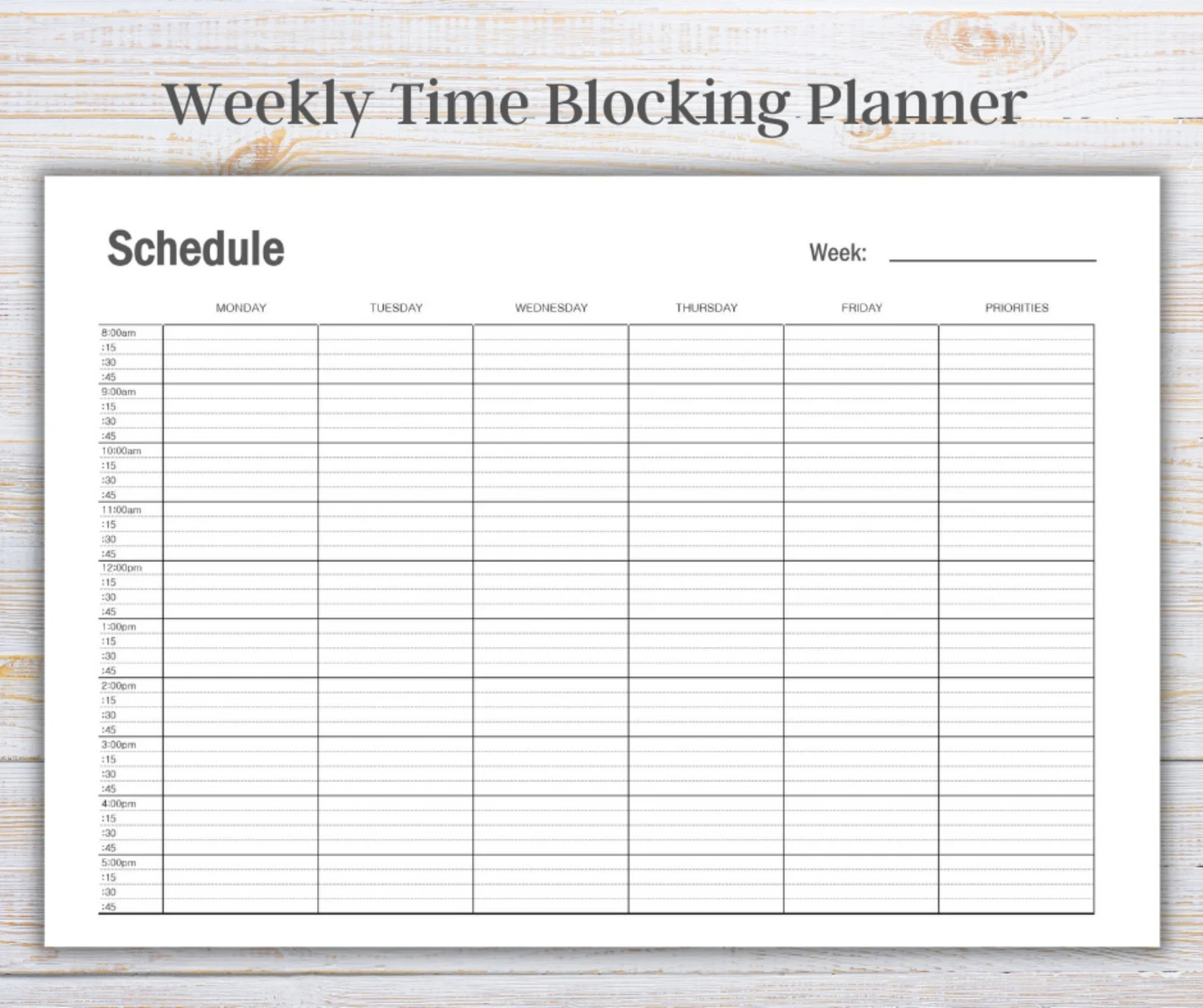 Time Blocking Printable Planner, With 15-Minute Increment, Monday regarding Free Printable Weekly Planner 15 Minute Intervals