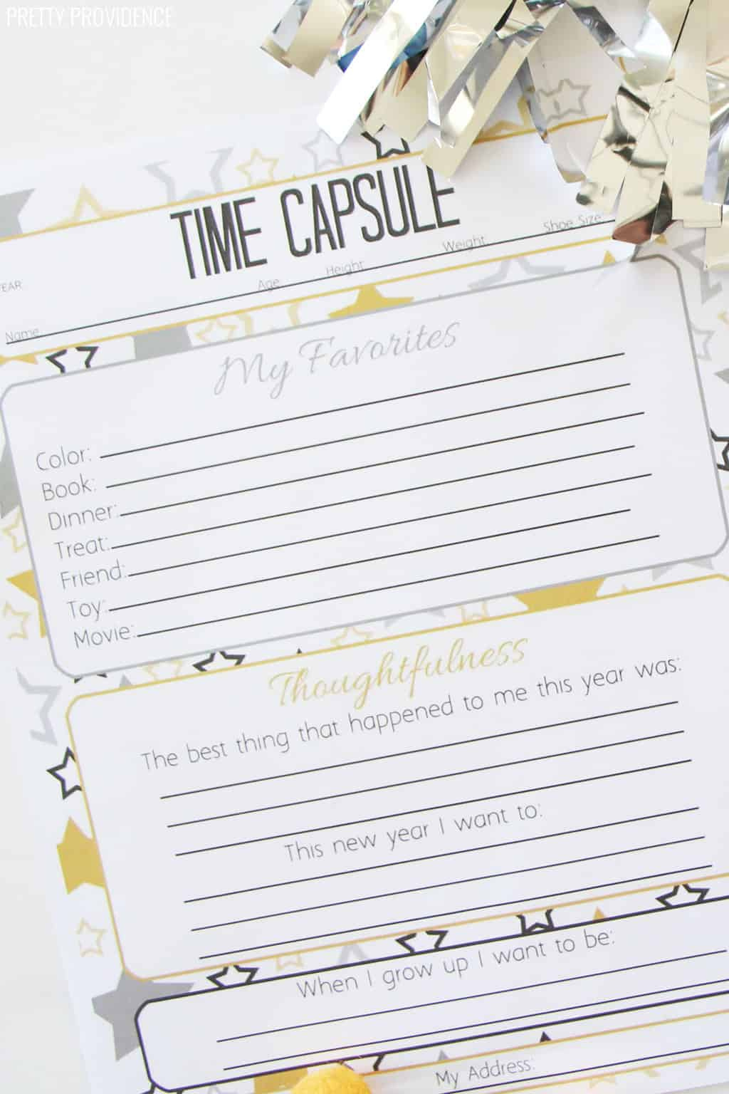 Time Capsule Questions Printable - New Years Activities For Kids in Free Printable Time Capsule Worksheets