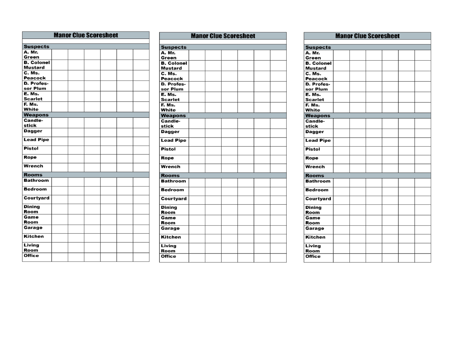 Time To Talk About It: Clue 2013 Free Manor Beach Score Sheets For pertaining to Free Printable Cluedo Sheets