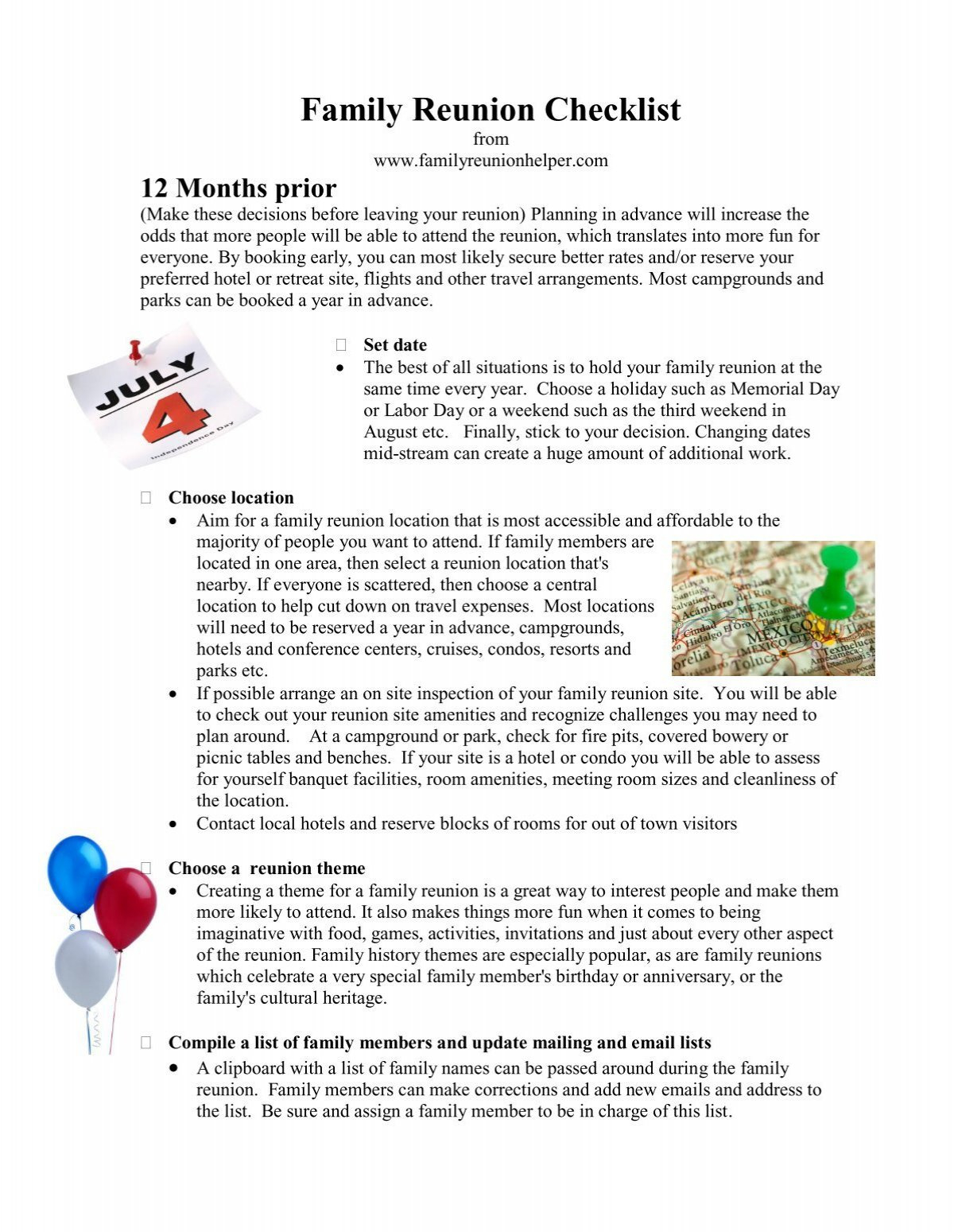 To Download A Pdf Version Of The Family Reunion Checklist throughout Free Printable Family Reunion Checklist