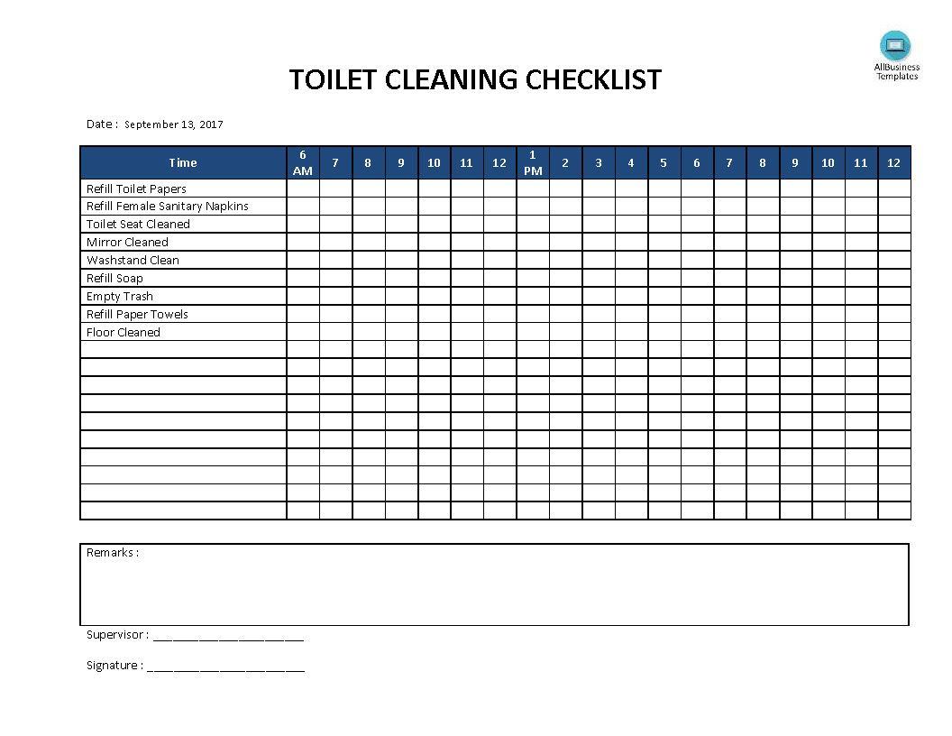 Toilet Cleaning Checklist | Templates At Allbusinesstemplates with Toilet Cleaning Checklist Template Free