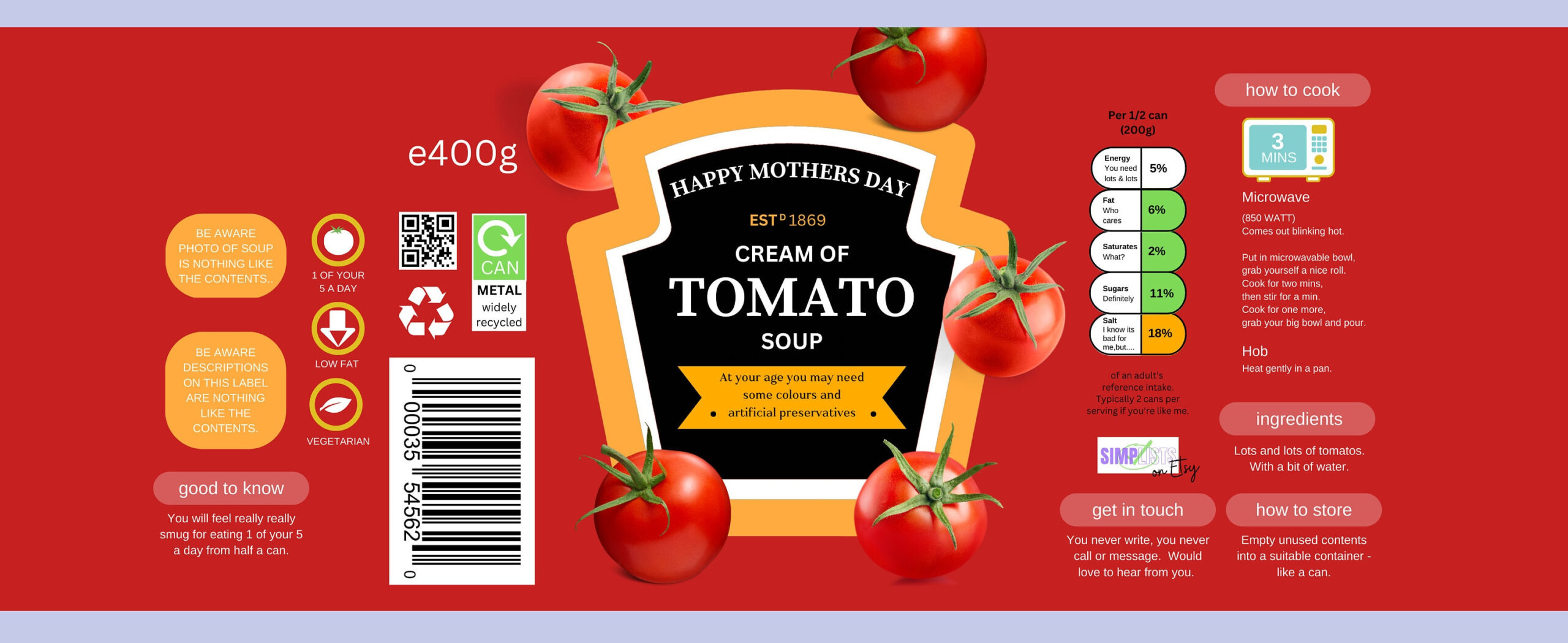 Tomato Soup Can Label Pdf Download - Etsy Uk regarding Free Soup Can Label Template