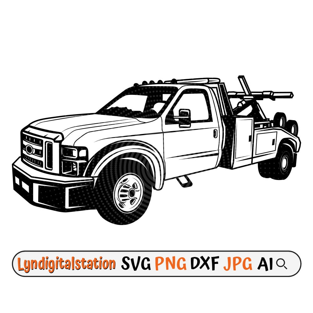 Towing Truck Svg | Towing Service Clipart | Tow Trucker Cut File with Tow Truck Stencil Printable
