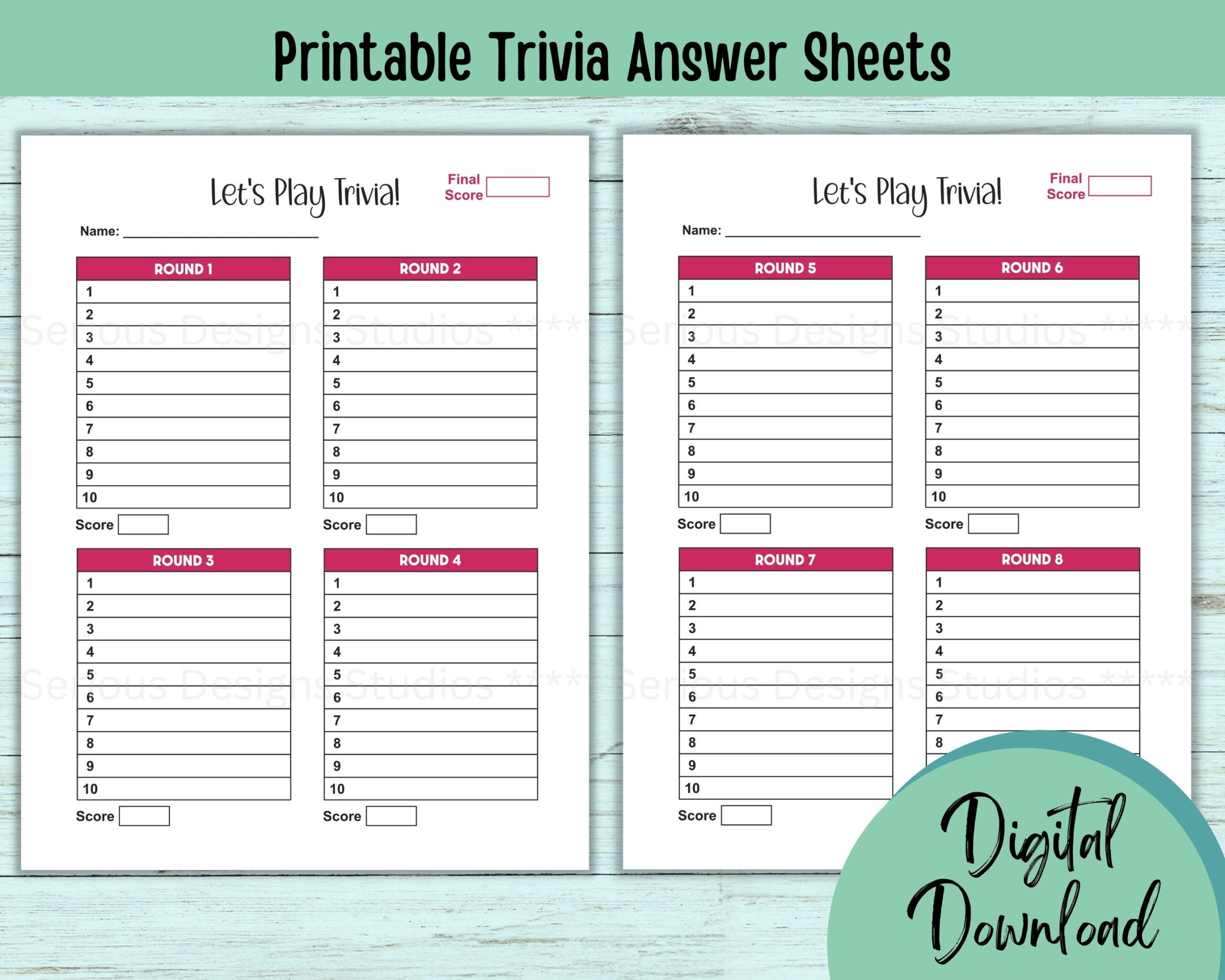 Trivia Answer Sheet, Printable Trivia Sheets, Trivia Host Tools intended for Free Printable Quiz Answer Sheets