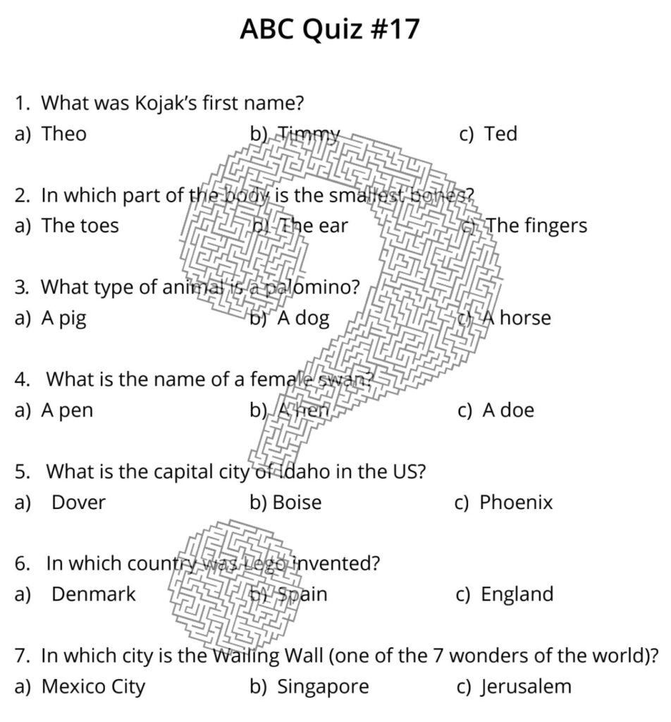 True Or False Quiz, General Topics #3 - Marias Place with regard to Free Printable Quizzes For Seniors