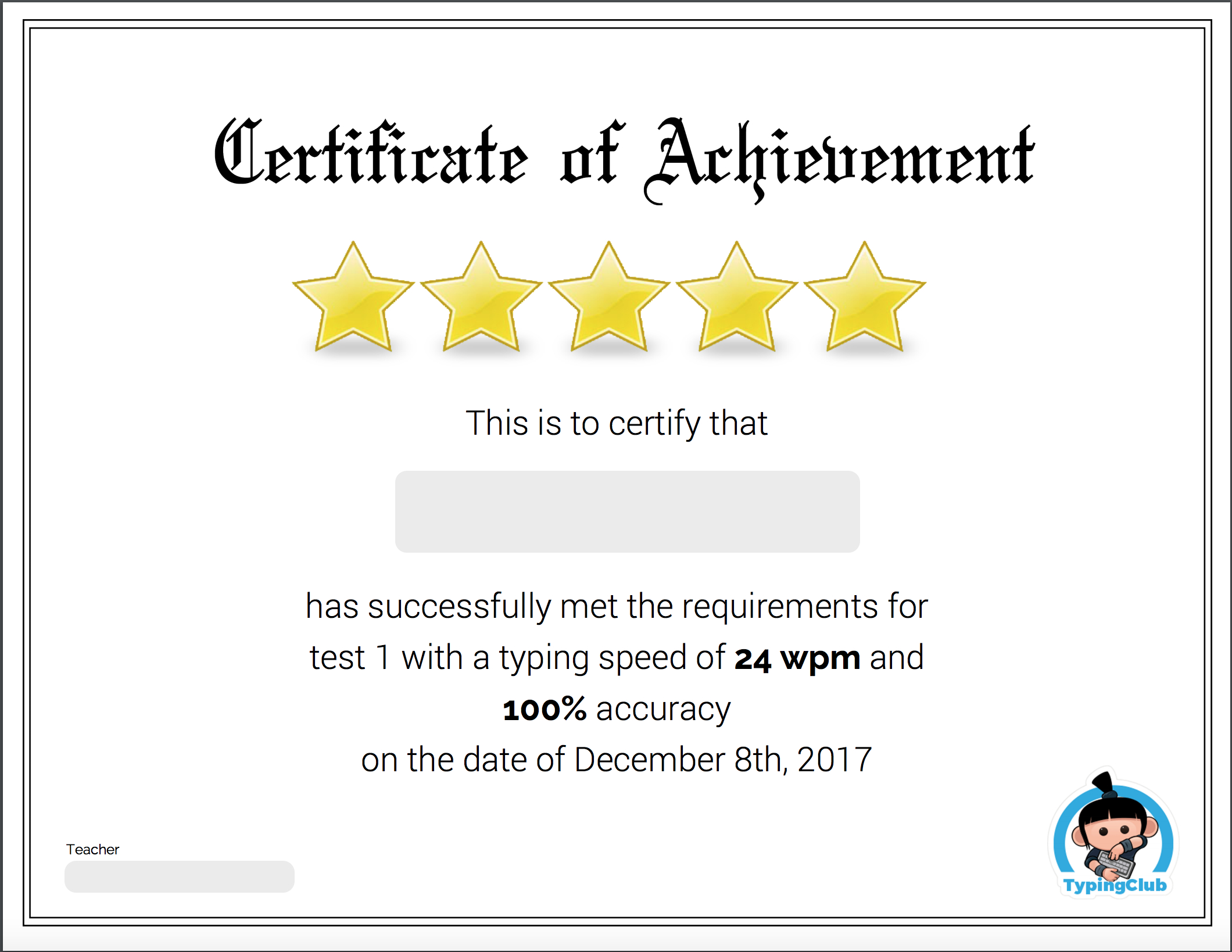 Typing Certificates - Typingclub for Free Typing Test with Printable Certificate