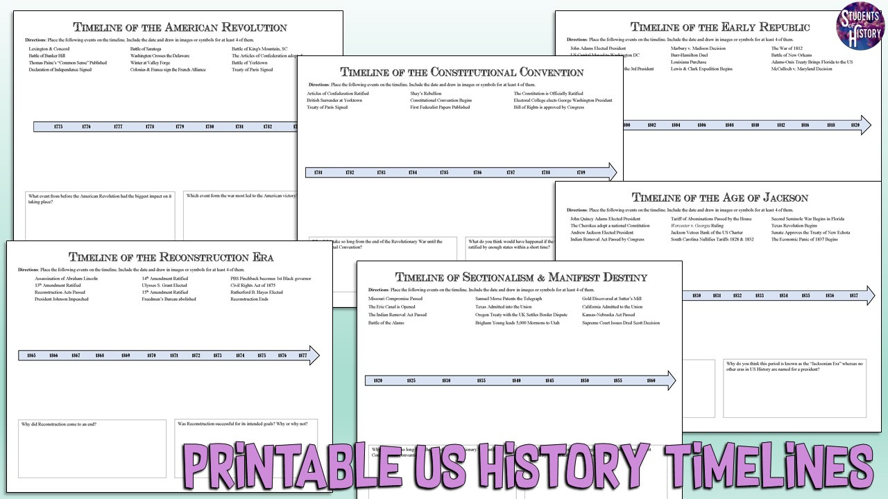 Us History Printable Timeline Activities in Free Printable Timeline of Us History