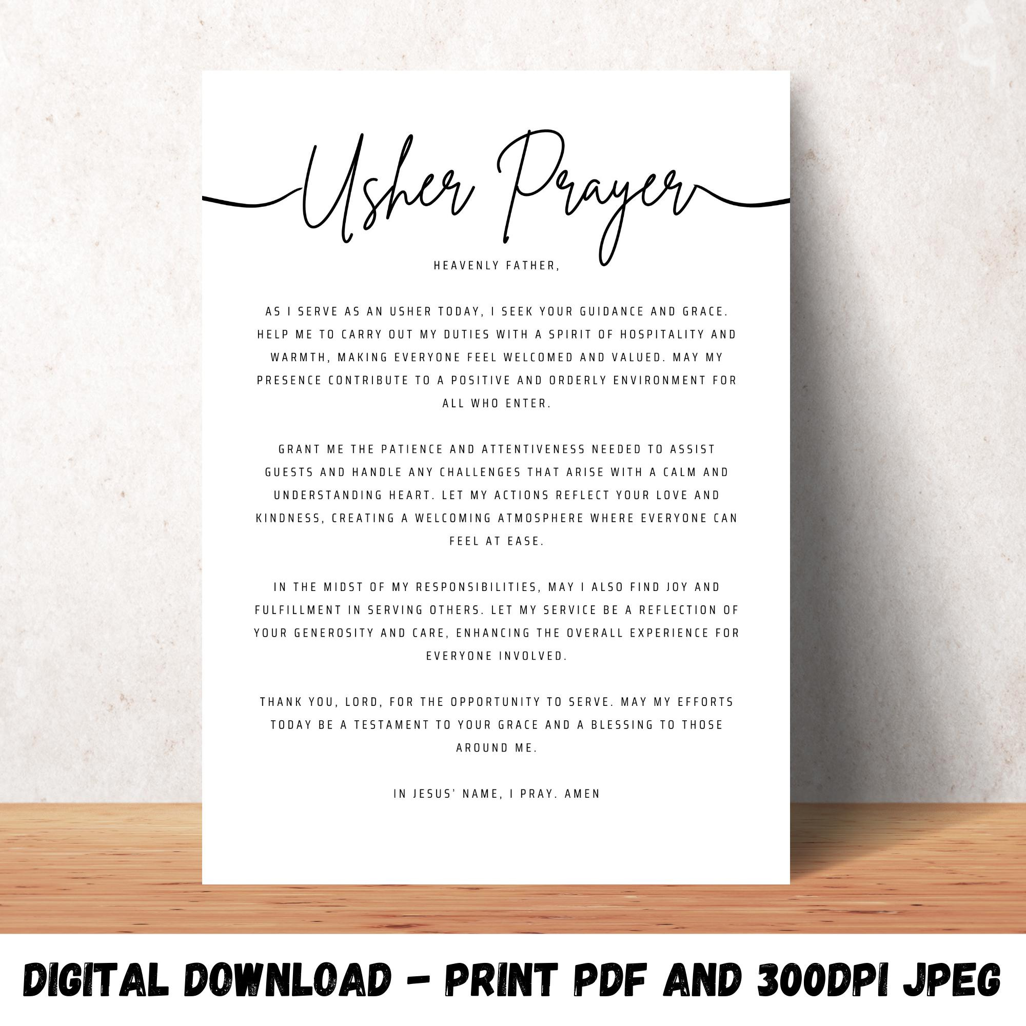 Usher Prayer Wall Art Printable Christian Poster Decor Home Or with regard to Free Printable Poems For Ushers Anniversary