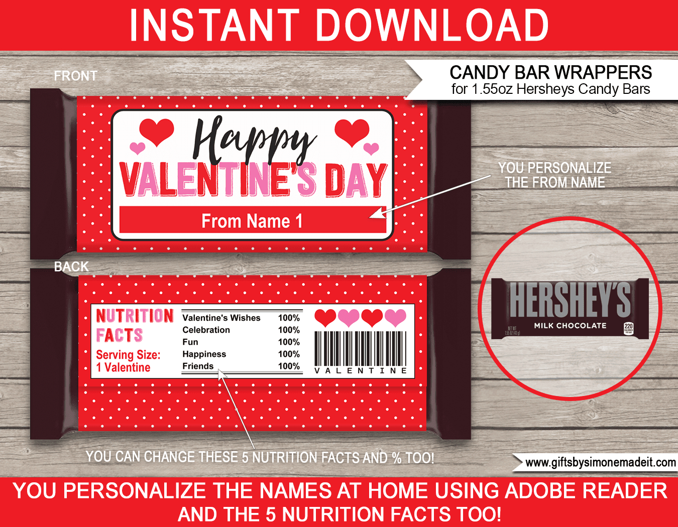 Valentine Candy Bar Wrappers (1.55Oz Hersheys) - Red Polkadot throughout Free Candy Wrapper Template