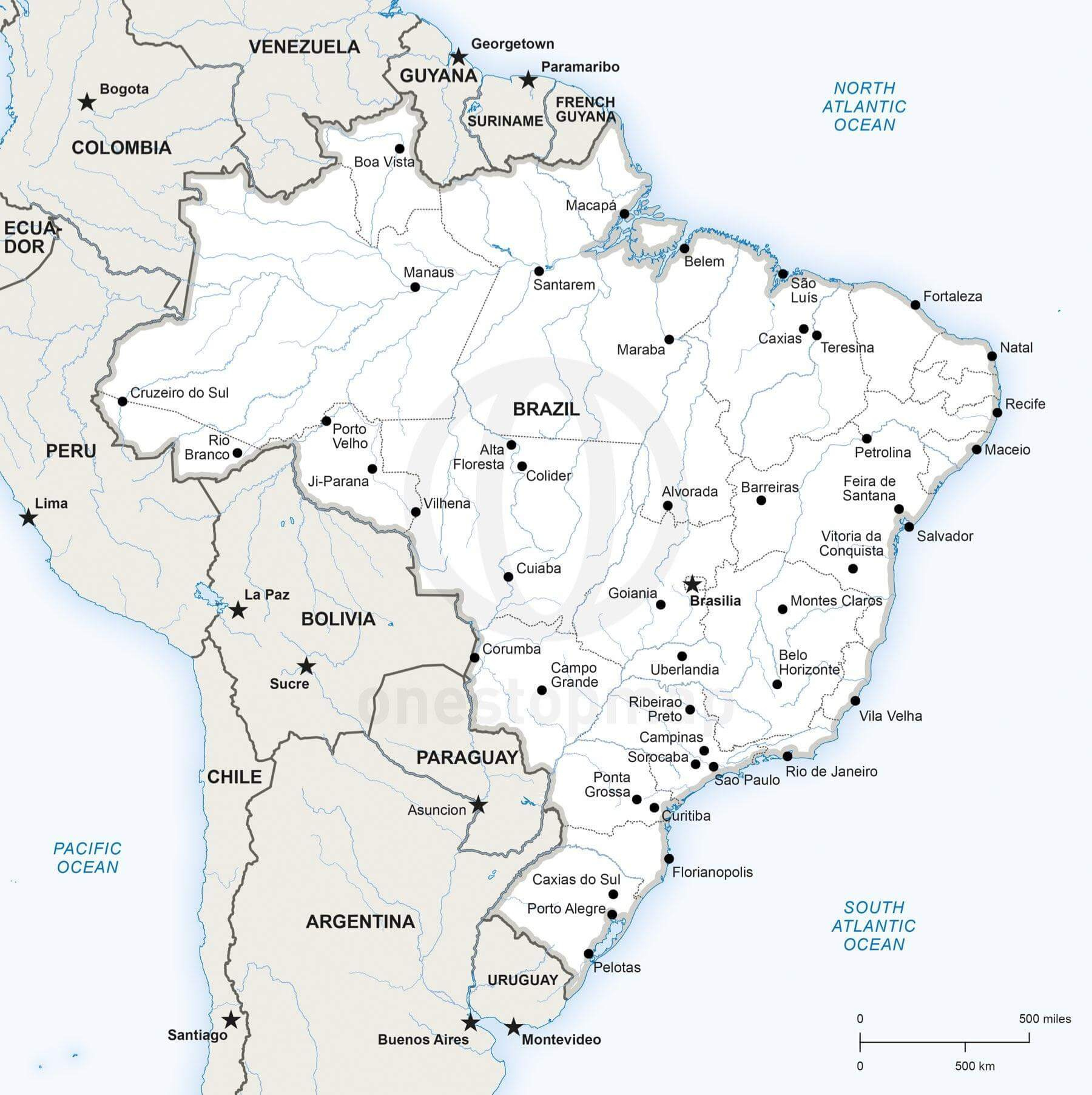 Vector Map Of Brazil Political | One Stop Map inside Free Printable Map of Brazil