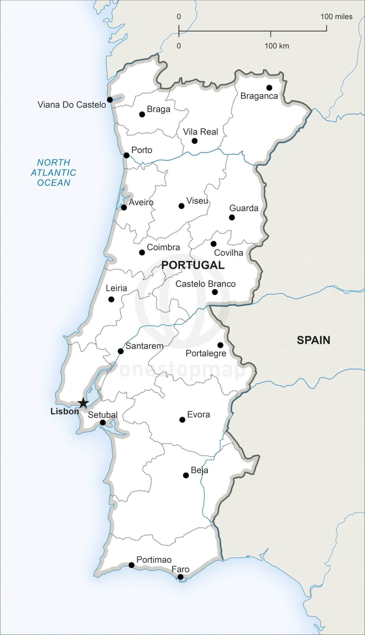 Vector Map Of Portugal Political | One Stop Map within Free Printable Map of Portugal