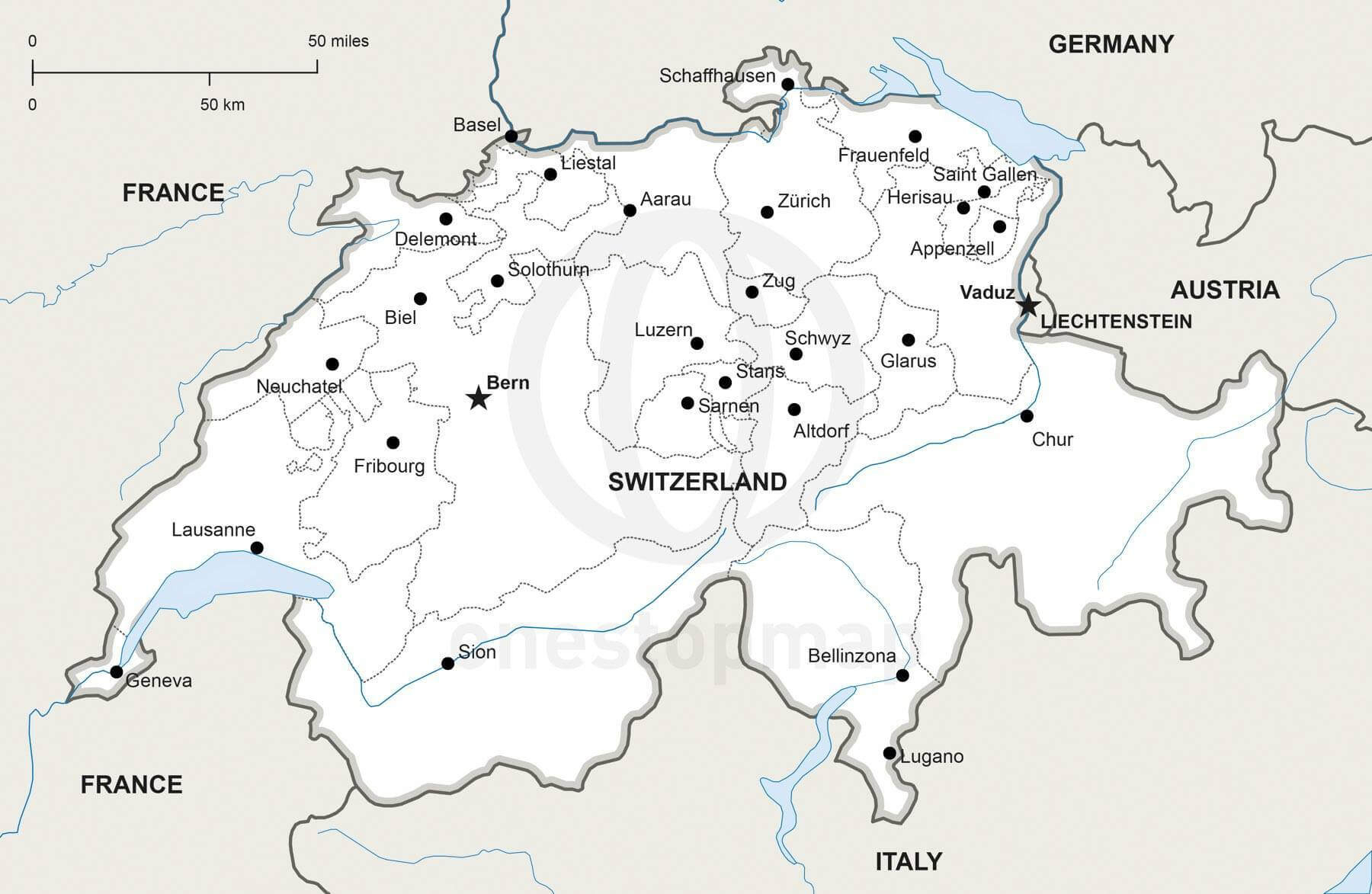 Vector Map Of Switzerland Political | One Stop Map throughout Free Printable Map Of Switzerland