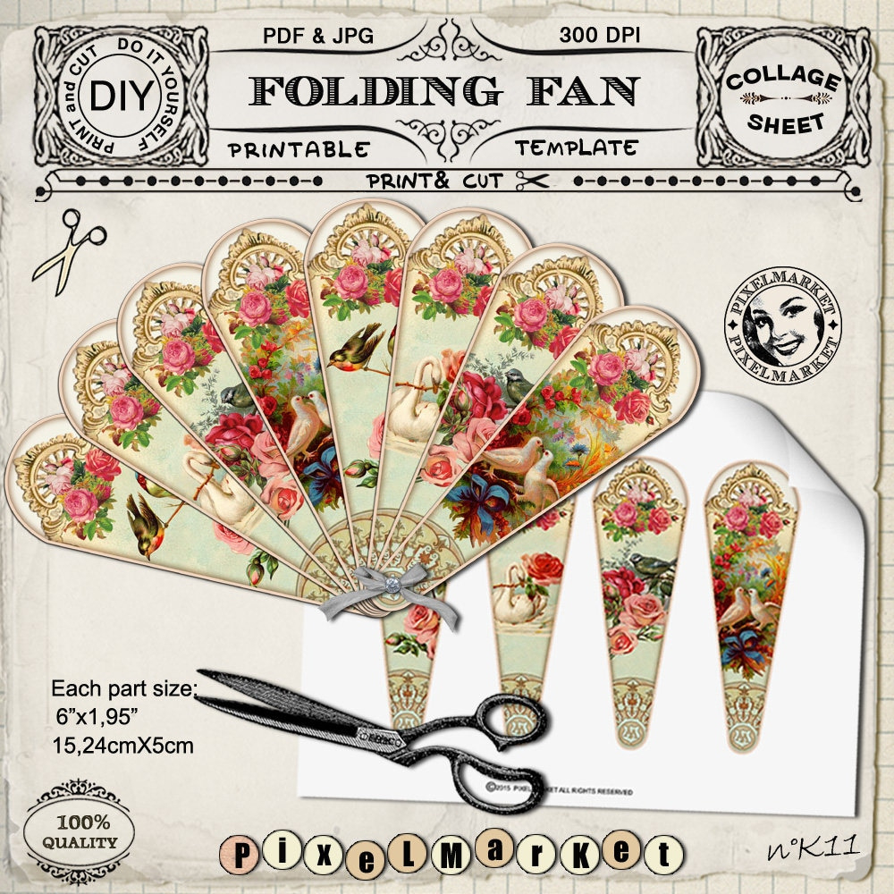 Victorian Hand Fan Template Printable Folding Fan Diy Papercraft throughout Paper Fan Stencils Printable