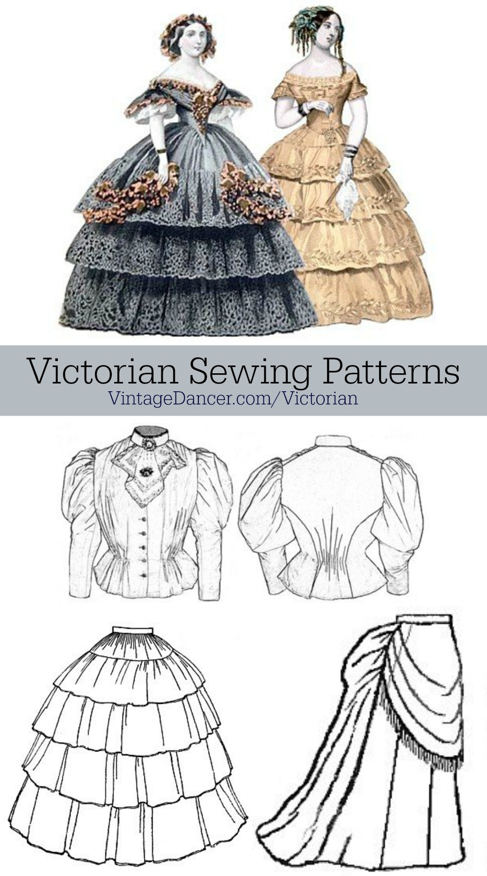 Victorian Sewing Patterns- Dress, Blouse, Hat, Coat, Lingerie with 1860S Ball Gown Bodice Pattern Printable Free