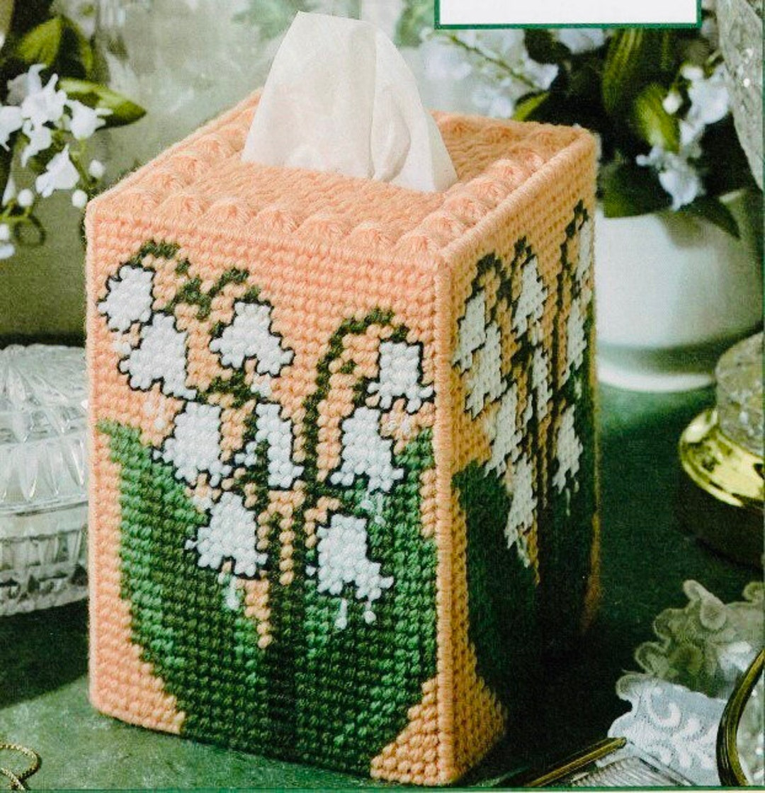 Vintage Plastic Canvas Pattern Lily Flower Tissue Box Cover Topper inside Free Printable Plastic Canvas Tissue Box Cover Patterns