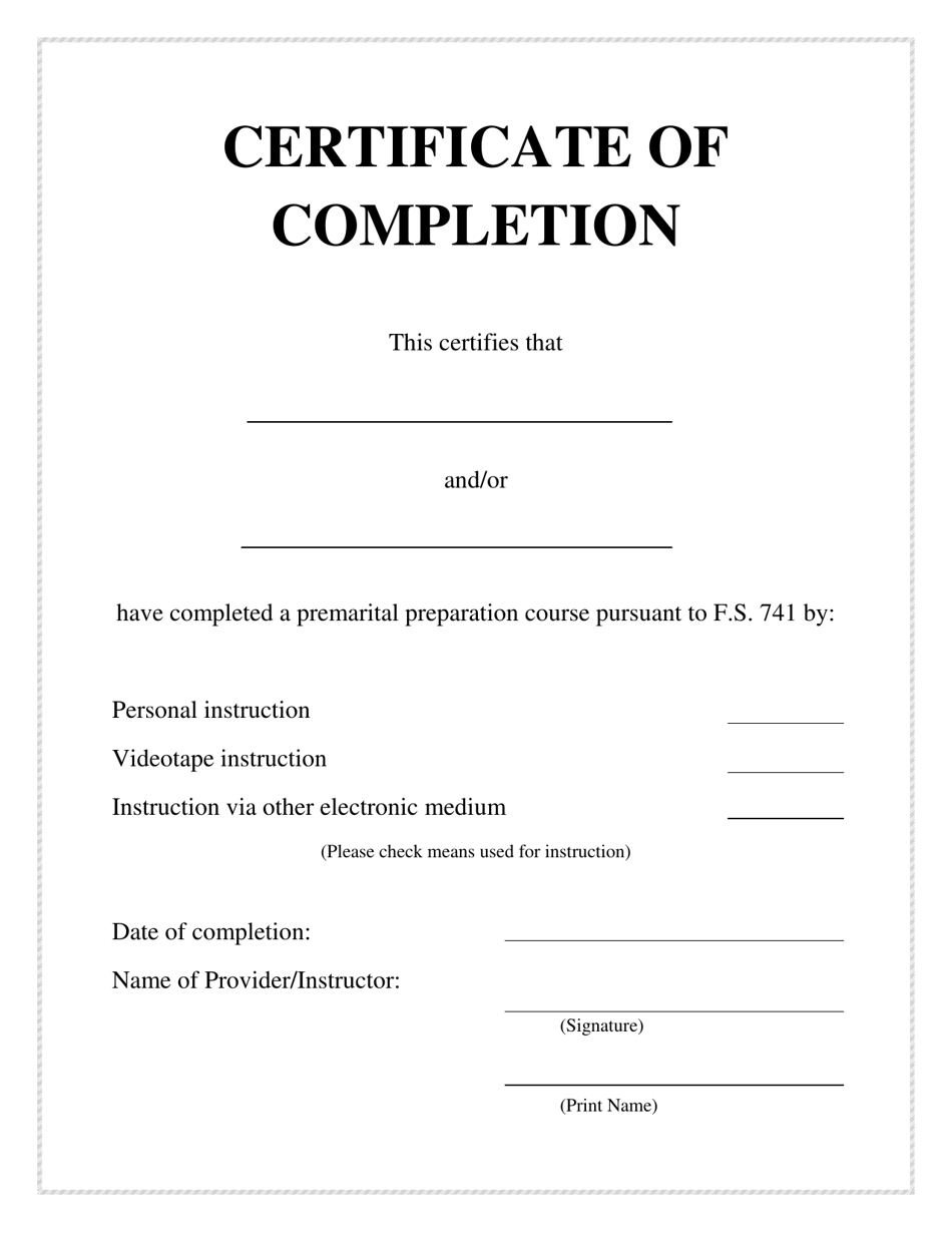 Volusia County, Florida Certificate Of Completion Premarital pertaining to Free Premarital Counseling Certificate of Completion Template