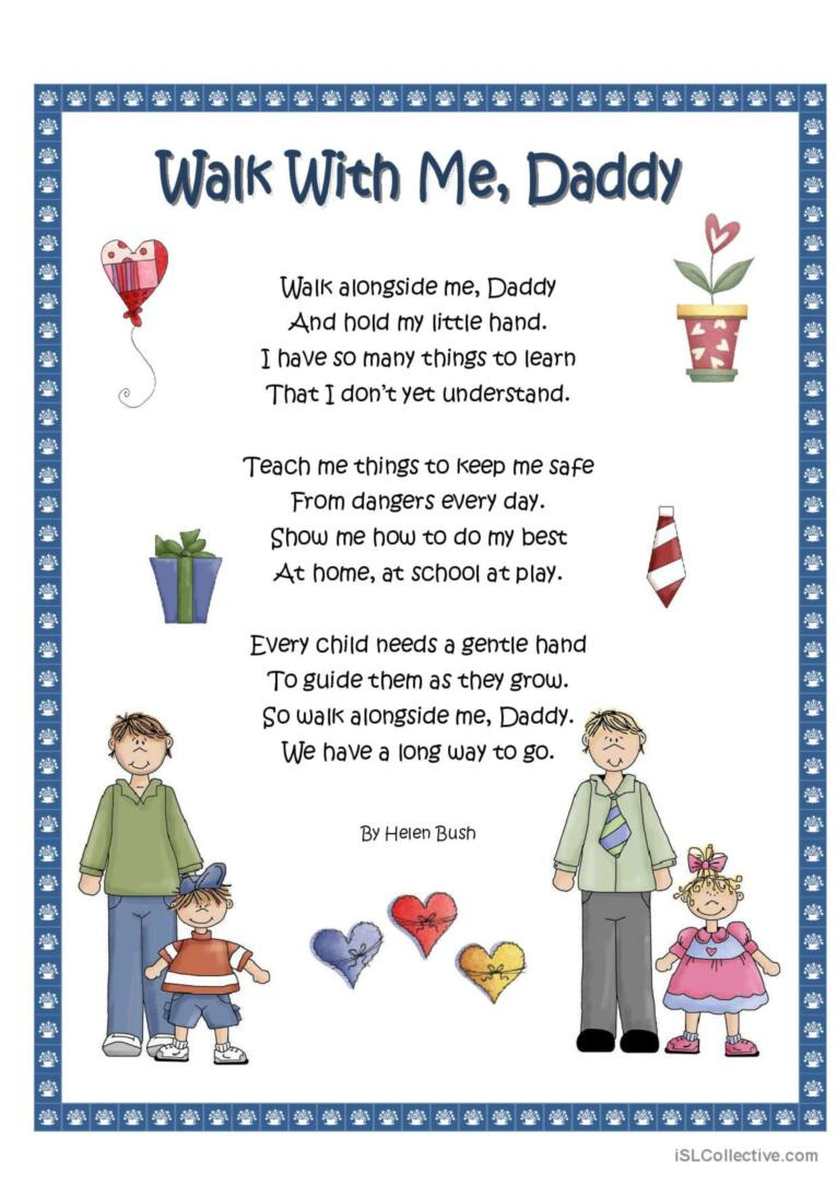Walk With Me Daddy!: English Esl Worksheets Pdf & Doc for Walk Alongside Me Daddy Poem Free Printable