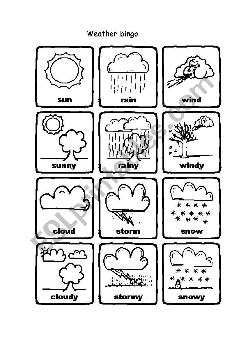 Weather Bingo - Esl Worksheetsissimori with regard to Weather Bingo Free Printable