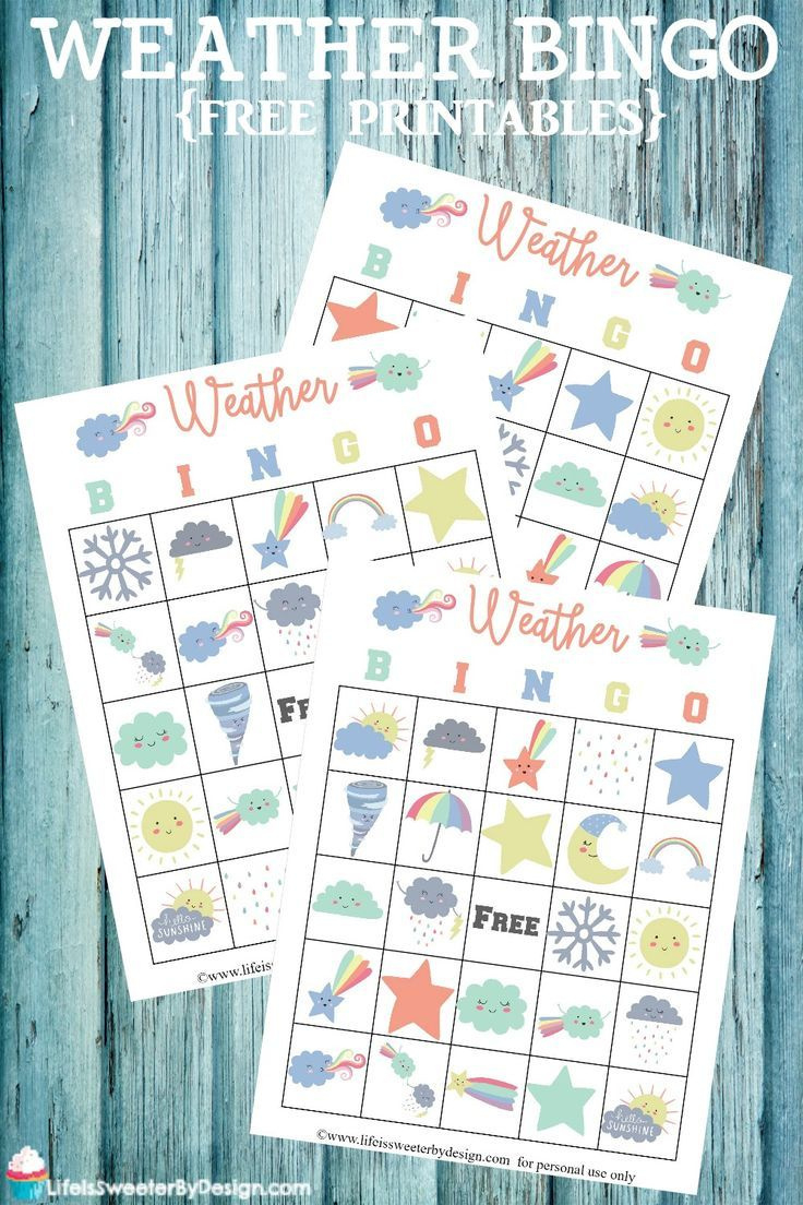 Weather Bingo Free Printable Cards - Life Is Sweeterdesign regarding Weather Bingo Free Printable