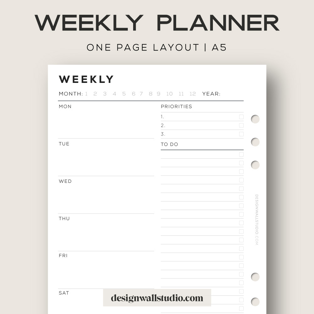 Weekly Planner - Printable Insert (A5) – Free Download | One Page Layout throughout Free A5 Printables