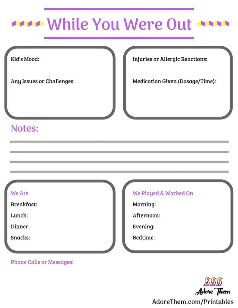 While You Were Out - Free Babysitting Printable - Adore Them Parenting throughout Free Babysitting Printables