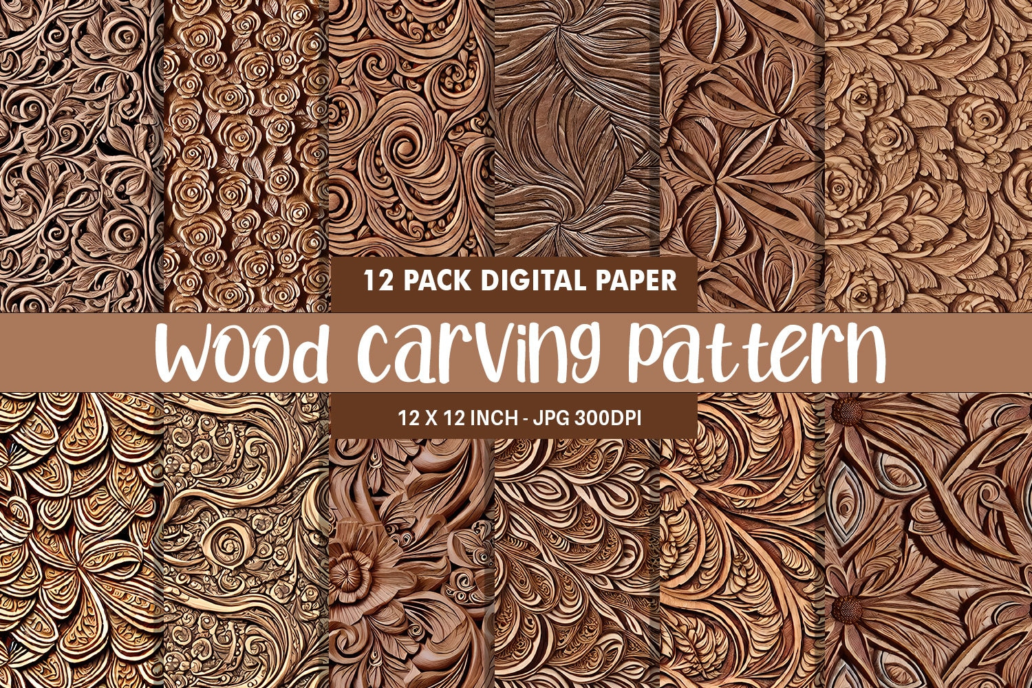 Wood Carving Pattern Digital Paper, Printable Digital Paper pertaining to Carving Pattern Fan Wood Printable
