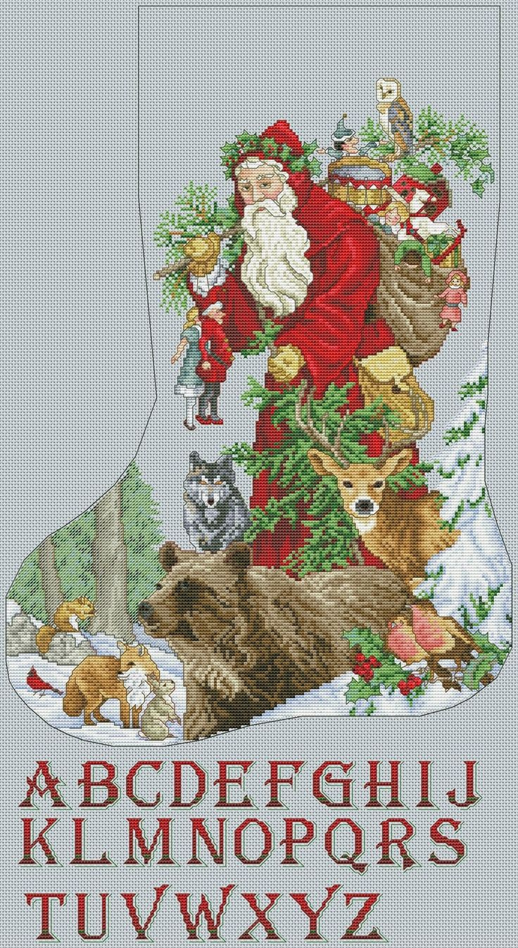 Woodland Santa Christmas Stocking Counted Cross Stitch Pattern for Printable Free Christmas Stocking Cross Stitch Patterns to Download