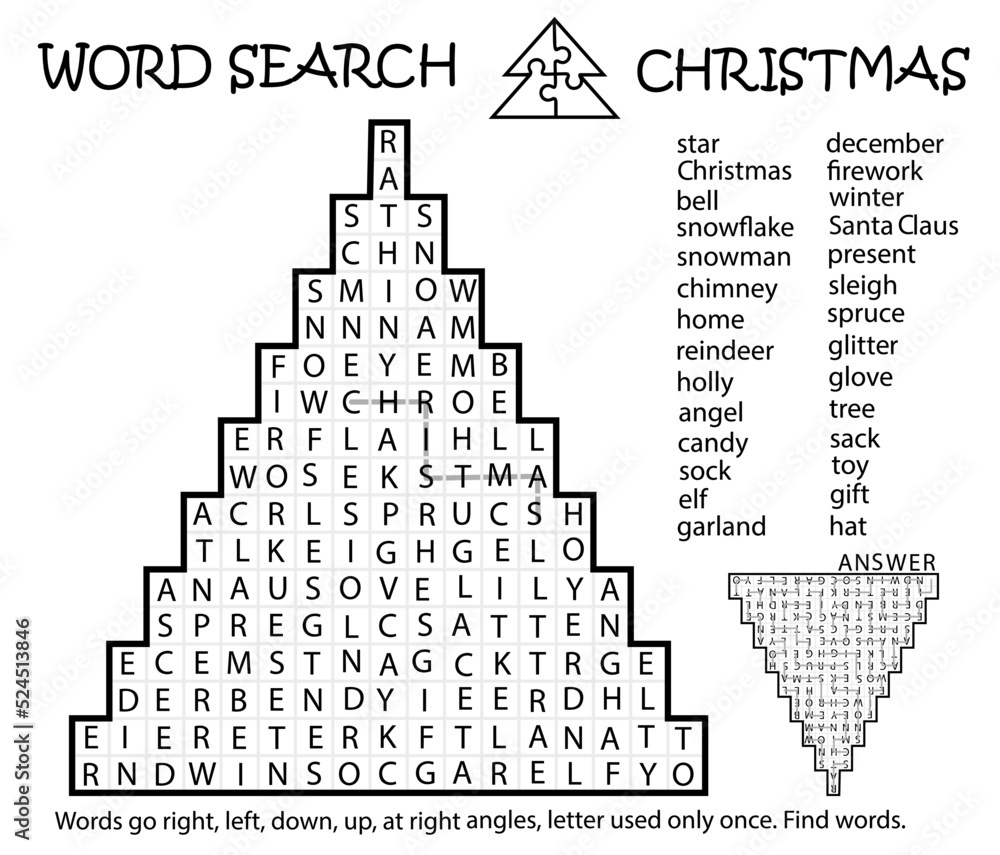 Zigzag Word Search Puzzle With Christmas Tree. Words Go Right intended for Free Printable Zigzag Word Search Puzzles