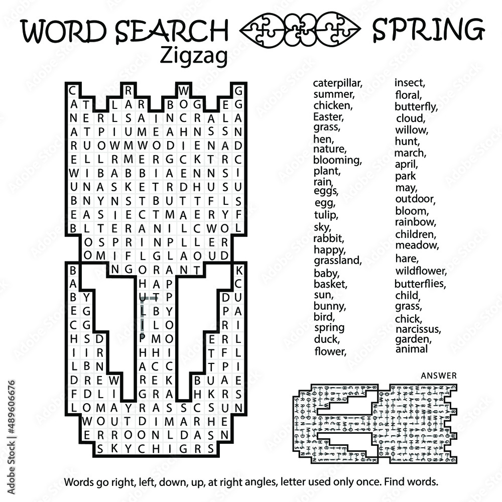 Zigzag Word Search Puzzle With Tulip. Spring. Words Go Right, Left intended for Free Printable Zigzag Word Search Puzzles