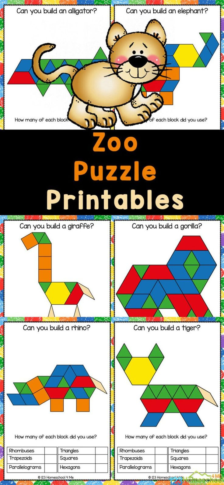 Zoo Shape Pictures - Free Printable Pattern Block Templates! with regard to Free Pattern Block Puzzle Printables
