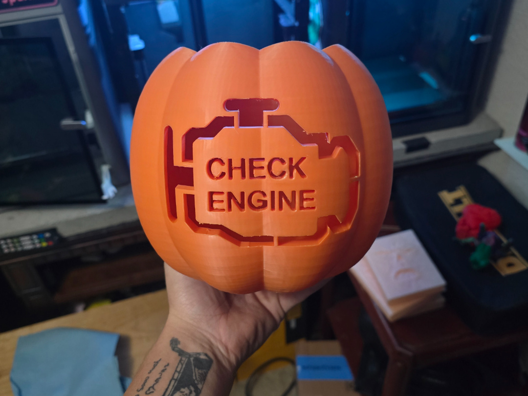 Check Engine Light Pumpkinthe Austin Zombie Makerworld pertaining to Free Check Engine Light Pumpkin Stencil Printable