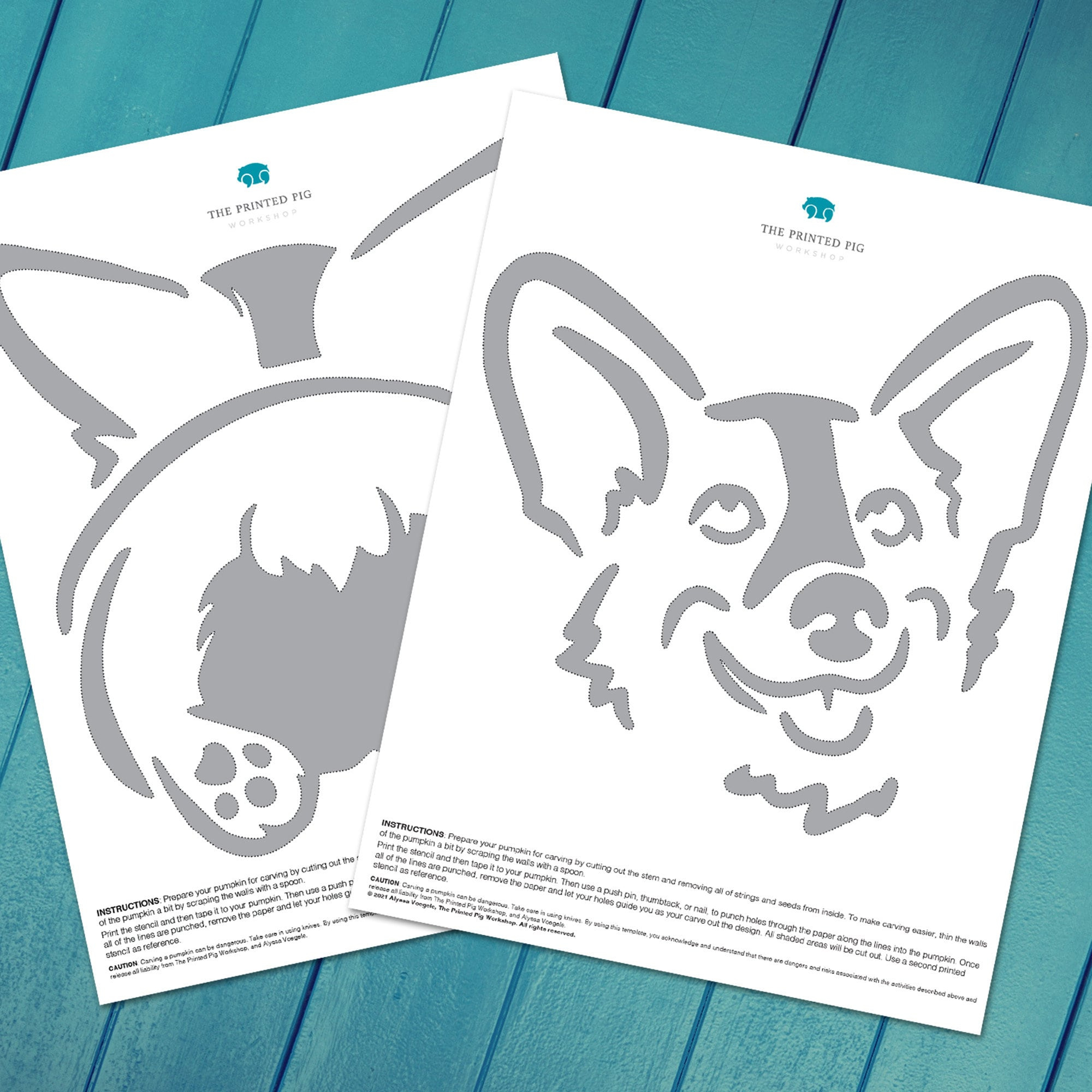 Corgi Pumpkin Carving Pattern Bundle: Dog Face & Butt Stencils with Corgi Pumpkin Stencil Printable