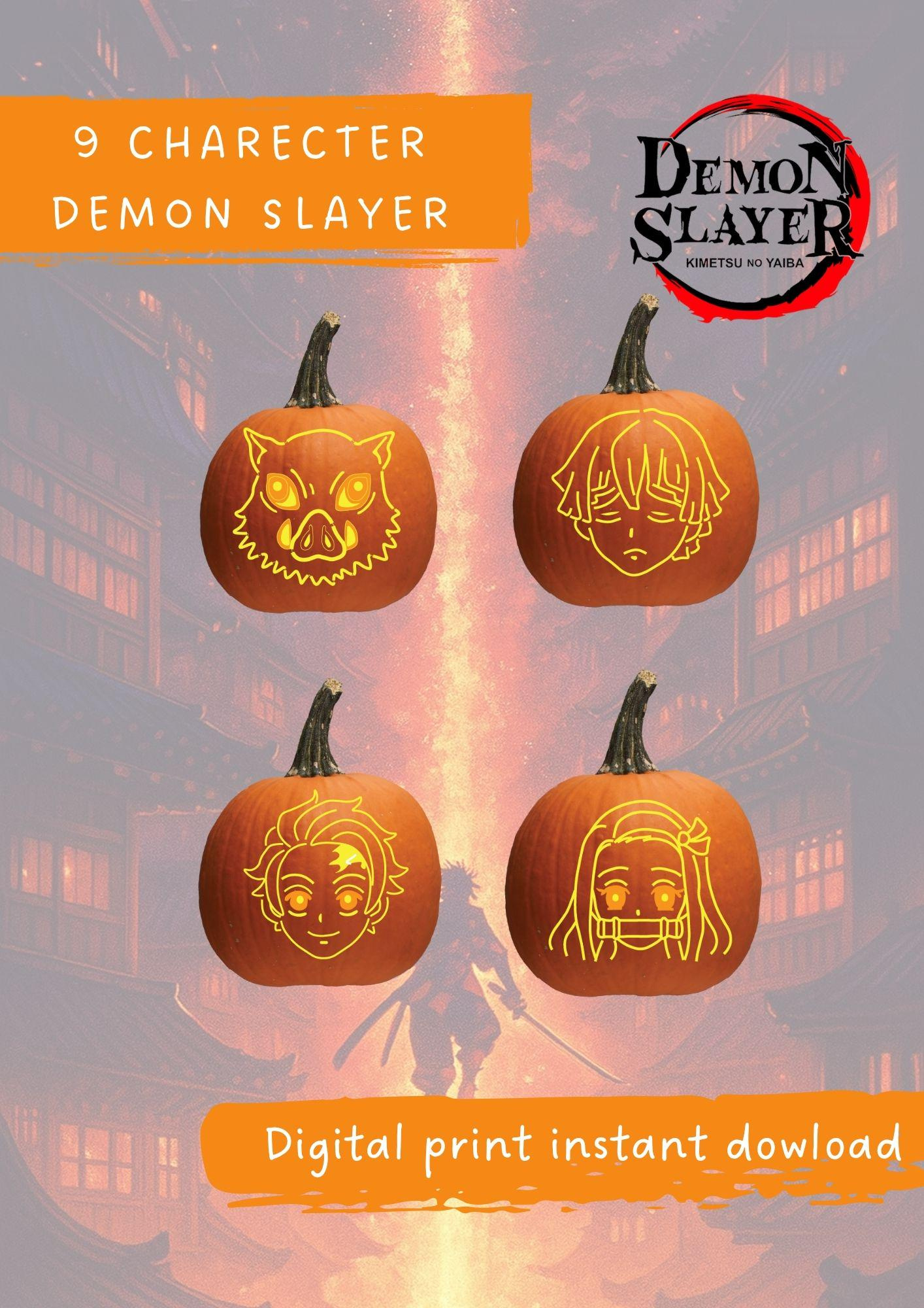 Demon Slayer Pumpkin Stencil Set | 9 Character Carving Templates for Demon Slayer Pumpkin Stencil Printable