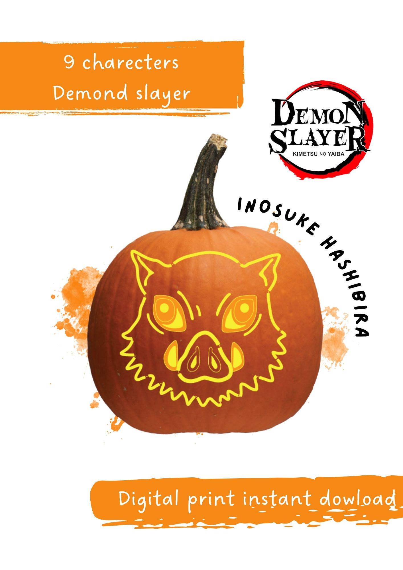 Demon Slayer Pumpkin Stencil Set | 9 Character Carving Templates for Demon Slayer Pumpkin Stencil Printable