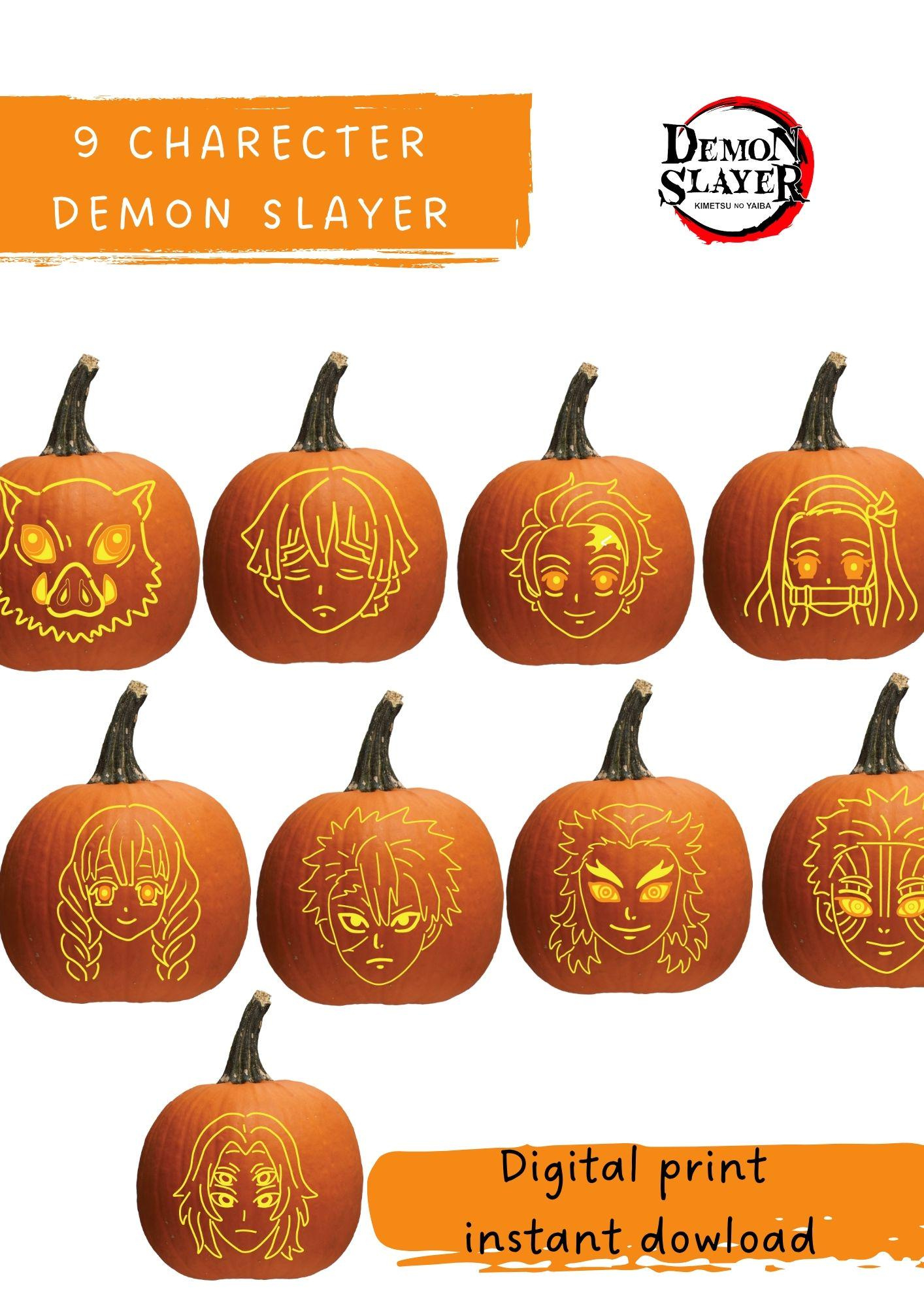 Demon Slayer Pumpkin Stencil Set | 9 Character Carving Templates pertaining to Demon Slayer Pumpkin Stencil Printable