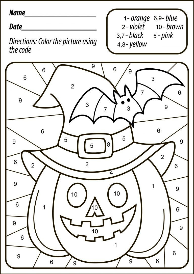 Fall And Halloween Themed Worksheets with Pumpkin Color By Number Printable