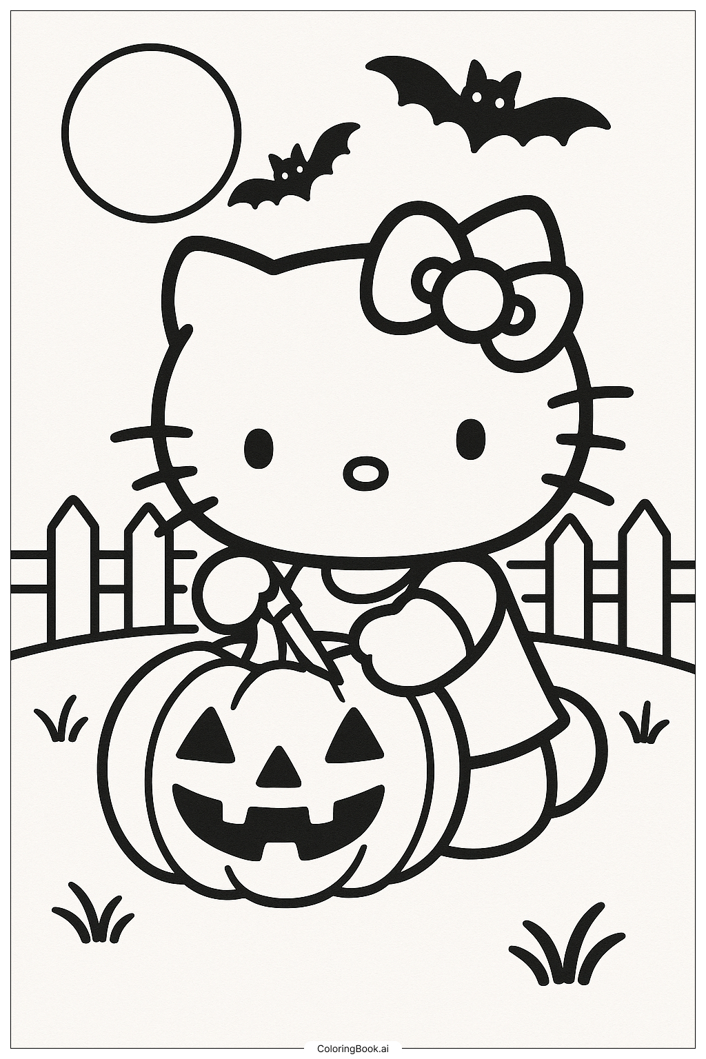 Hello Kitty Carving A Pumpkin Coloring Page (Free Pdf&Png Printable) within Hello Kitty Pumpkin Stencil Printable