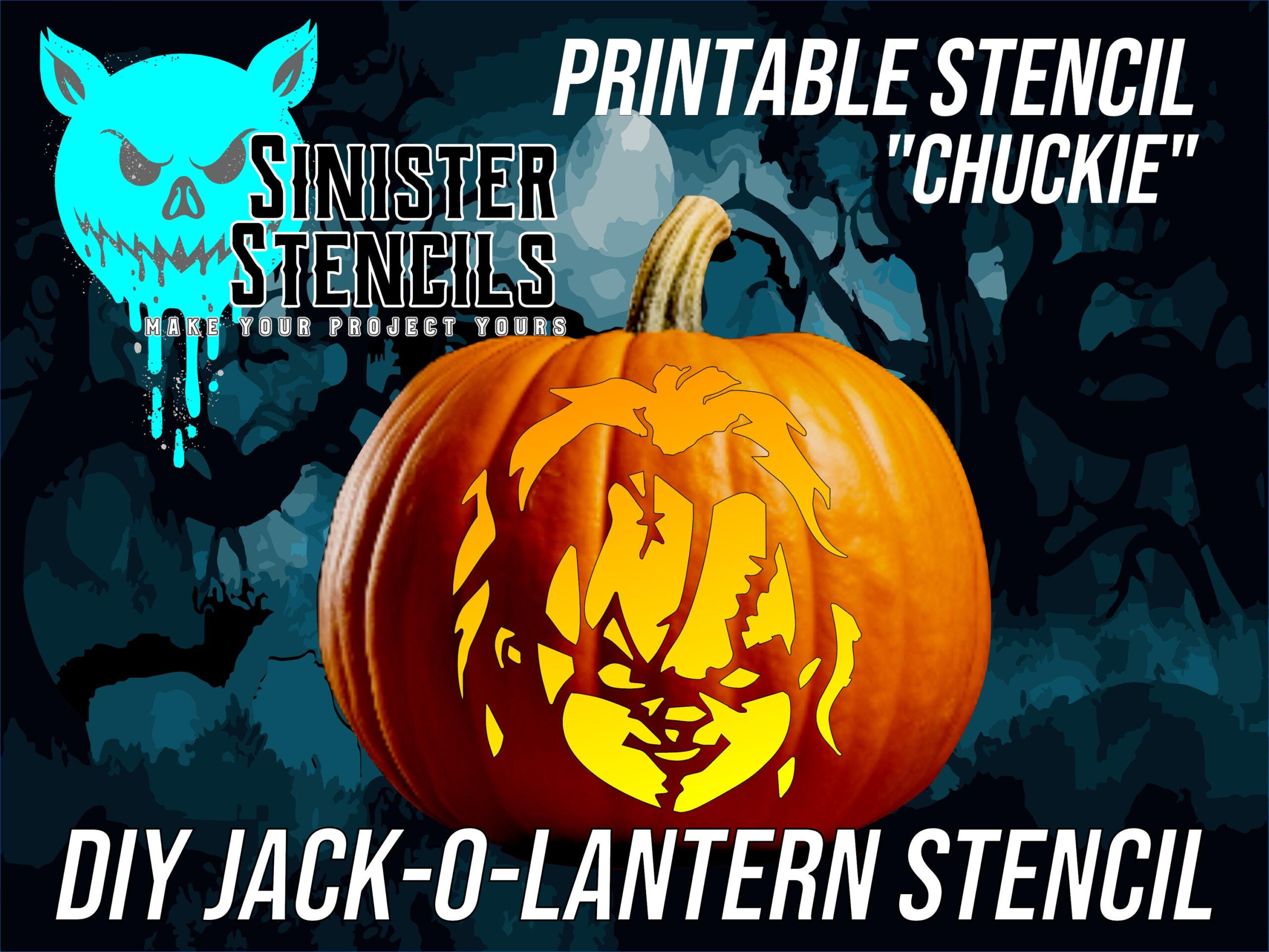 Instant Download Pumpkin Stencil: Printable "Chuckie" Jackolantern regarding Printable Chucky Pumpkin Stencil