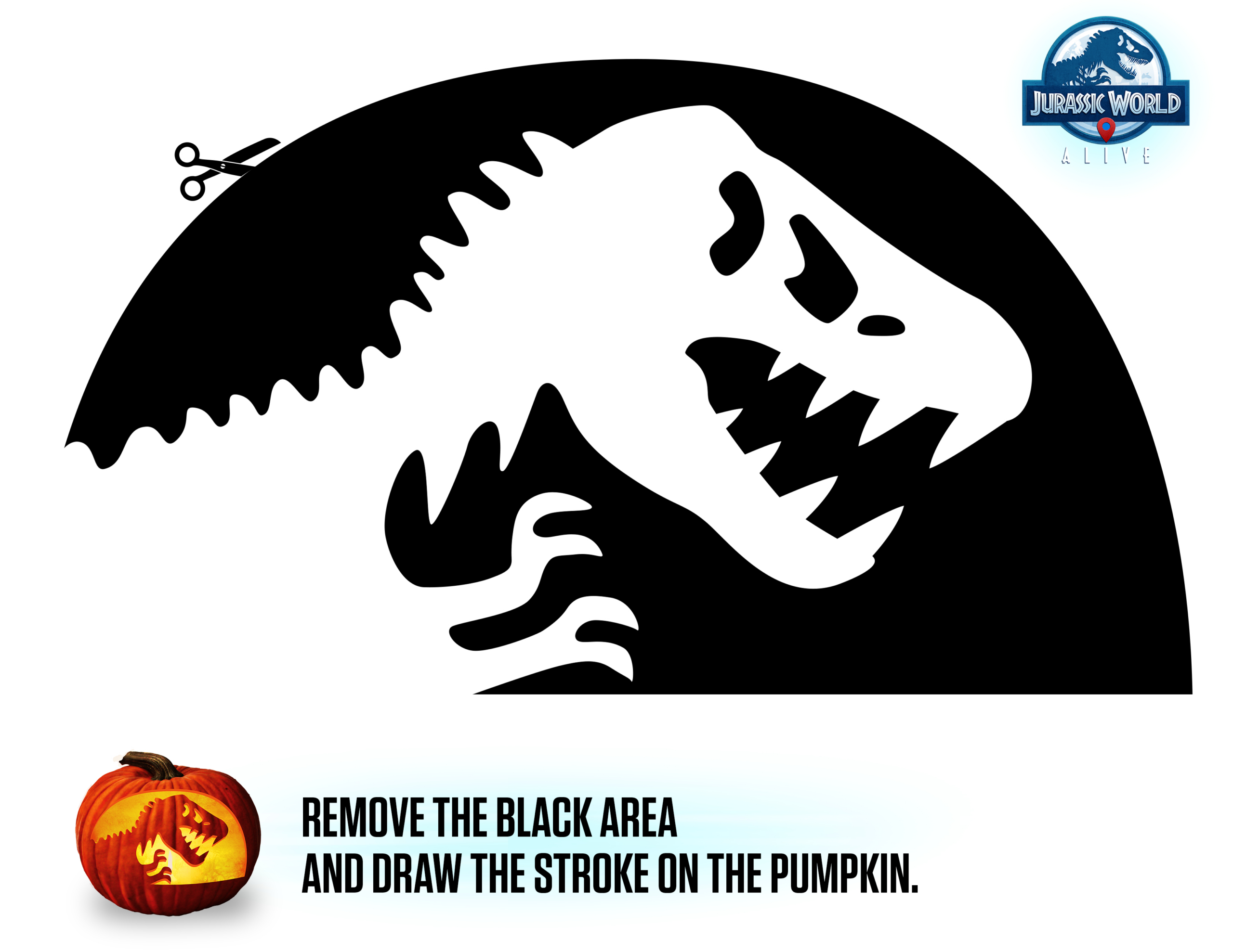 Jurassic Park (Free Pumpkin Stencil - Pumpkin Pattern - Pumpkin with T Rex Pumpkin Stencil Printable