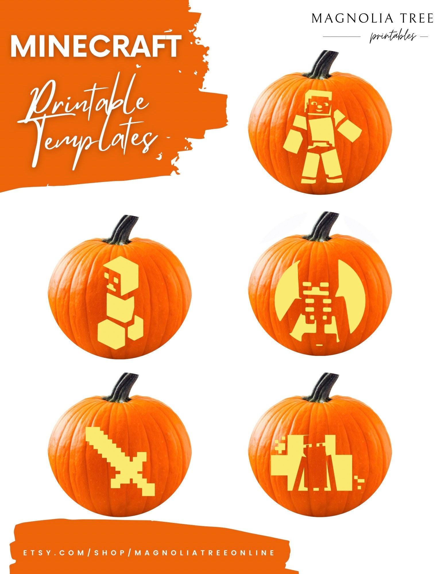 Minecraft Jack-O-Lantern Stencils | Minecraft Digital Download Printable Pumpkin Carving Stencil Set (#017) within Minecraft Pumpkin Stencils Printable