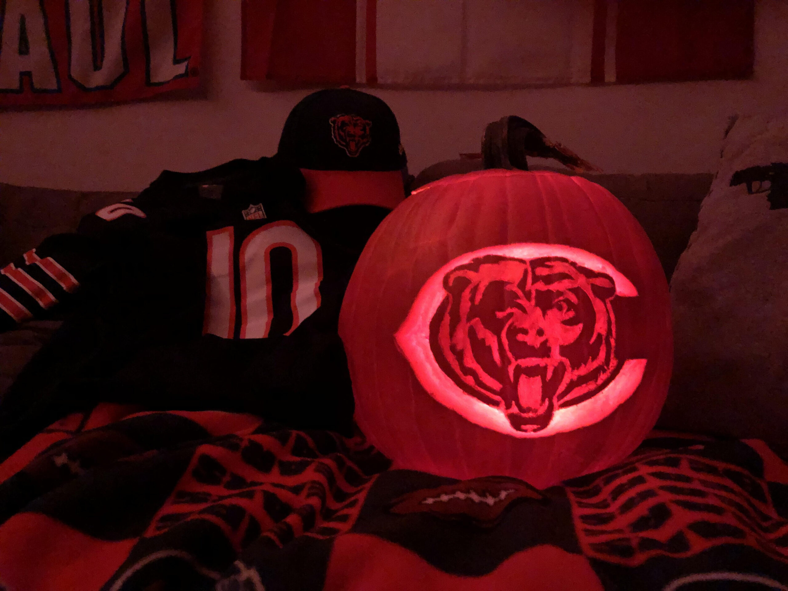 One Of My Pumpkin Carvings From This Year :) Bear Down : R/Chibears in Chicago Bears Pumpkin Stencil Printable