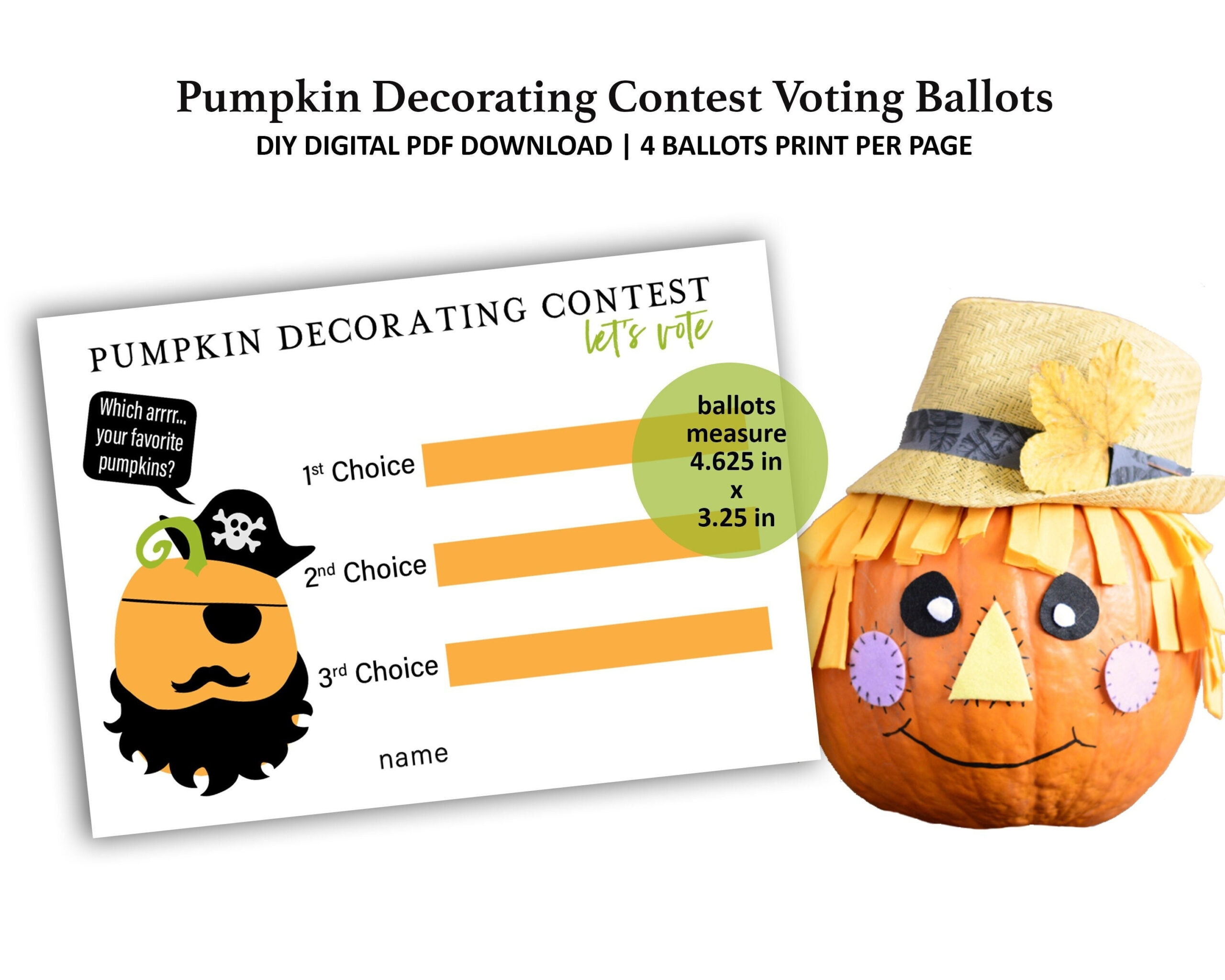 Pumpkin Decorating Voting Ballots Diy Digital Download - Pumpkin in Pumpkin Voting Ballots Free Printable